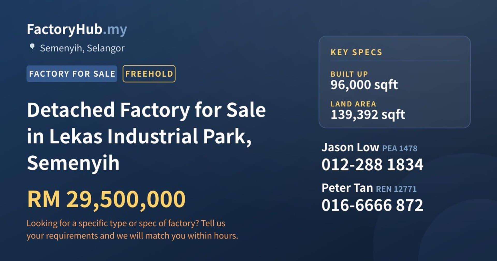 Detached Factory for Sale in Lekas Industrial Park, Semenyih - Property image 1 of 2