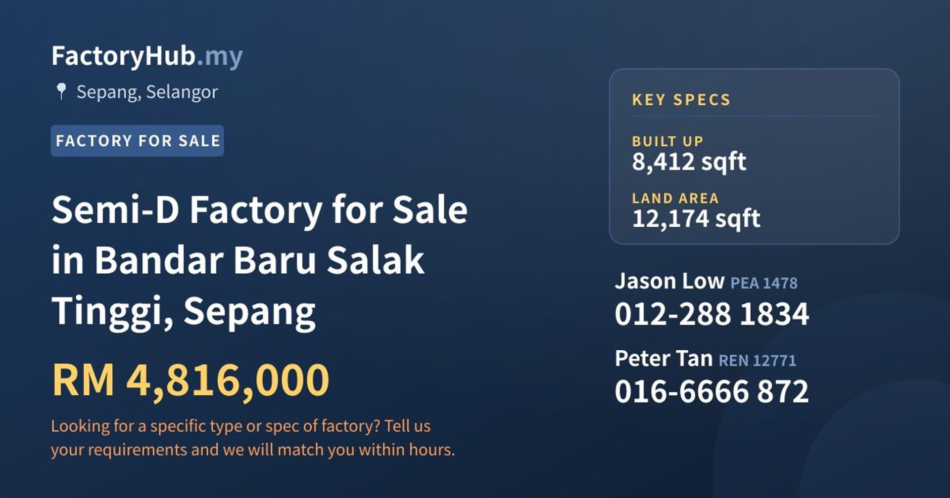 Semi-D Factory for Sale in Bandar Baru Salak Tinggi, Sepang - Property image 1 of 2
