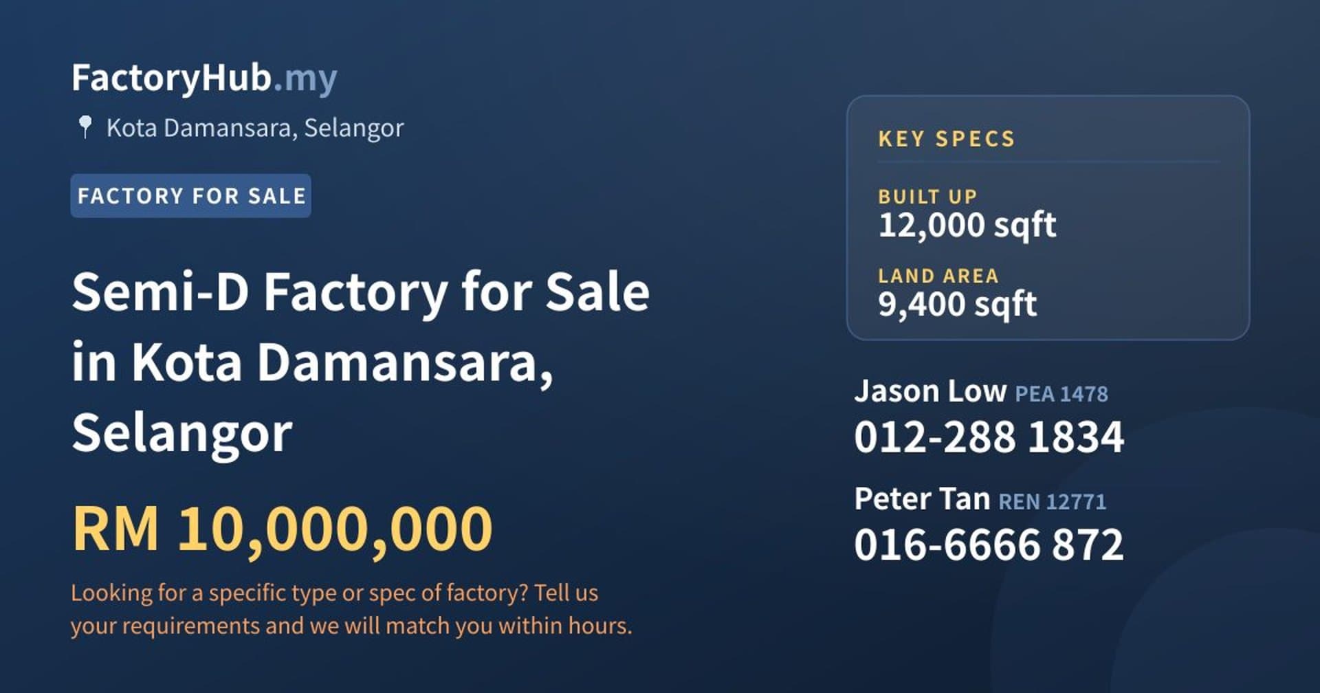 Semi-D Factory for Sale in Kota Damansara, Selangor - Property image 1 of 2