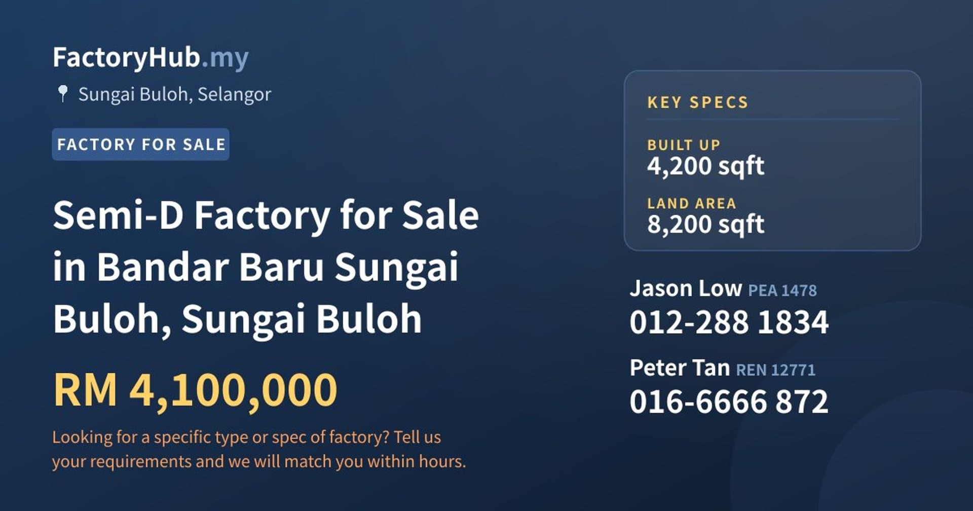 Semi-D Factory for Sale in Bandar Baru Sungai Buloh, Sungai Buloh - Property image 1 of 2