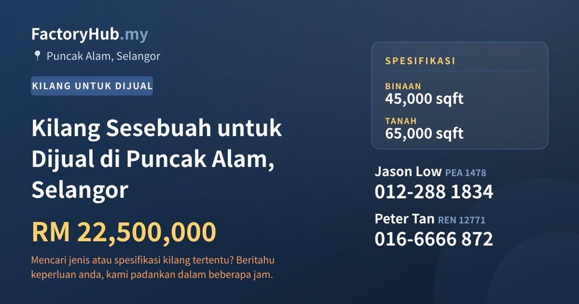 Kilang Sesebuah untuk Dijual di Puncak Alam, Selangor · Imej hartanah 1/2