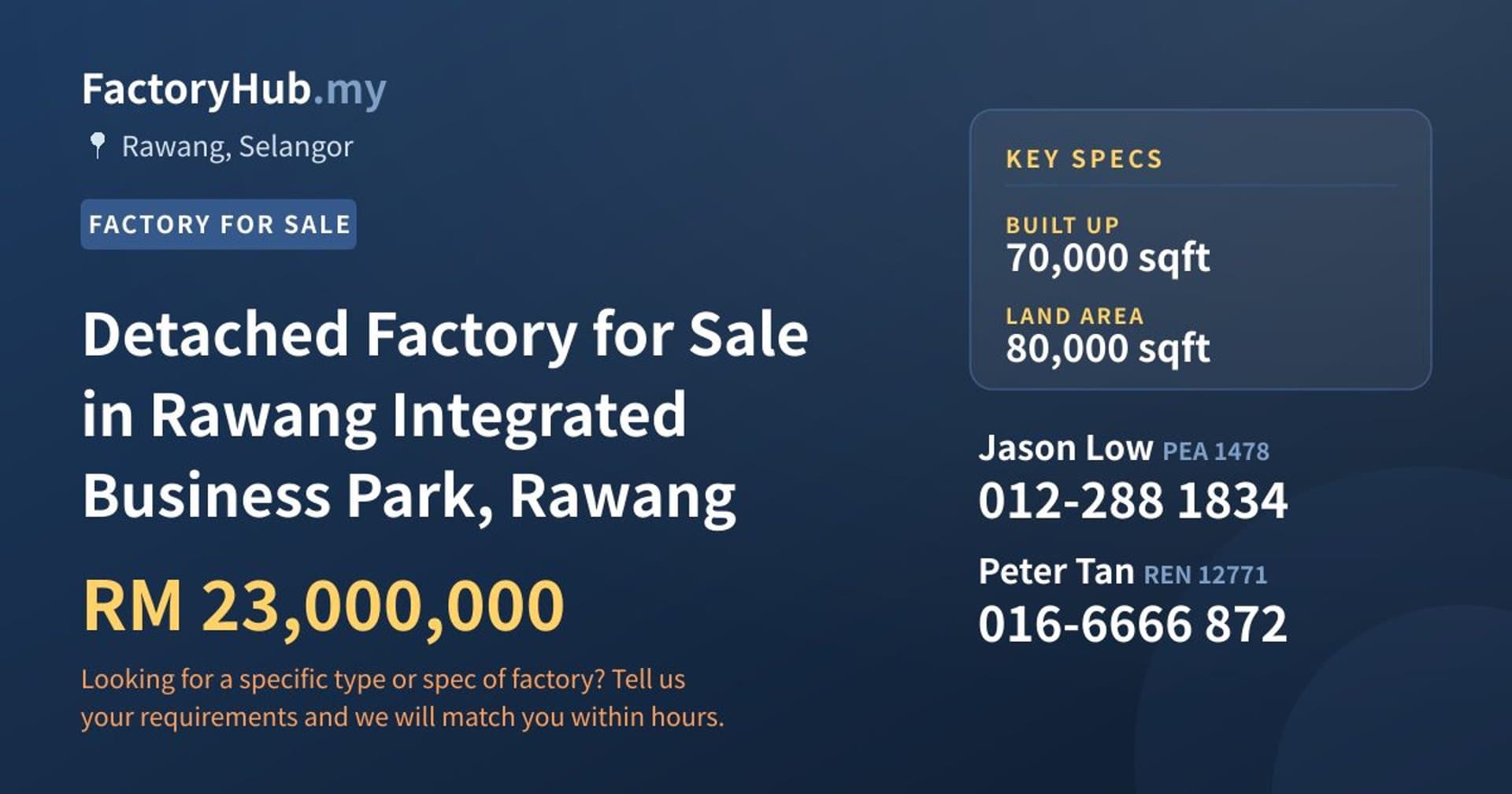 Detached Factory for Sale in Rawang Integrated Business Park, Rawang - Property image 1 of 2