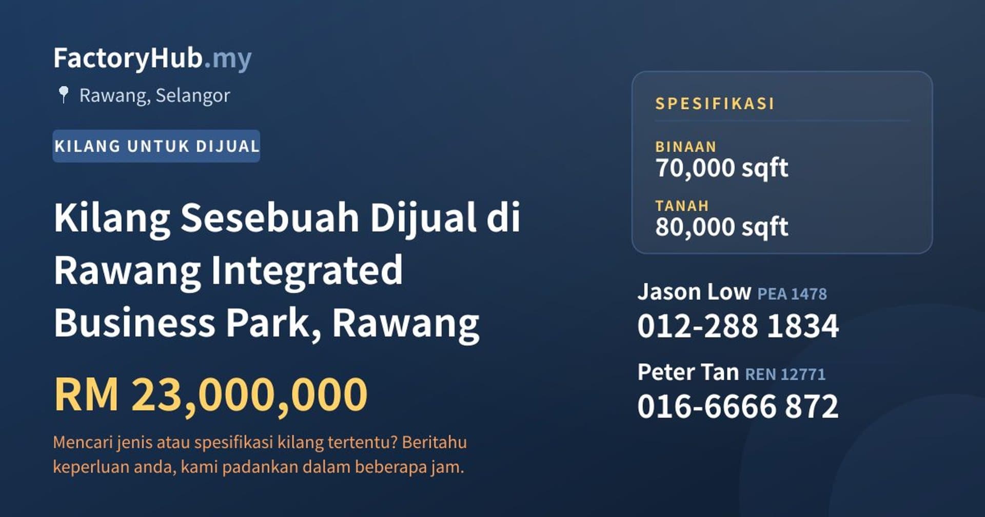 Kilang Sesebuah Dijual di Rawang Integrated Business Park, Rawang · Imej hartanah 1/2
