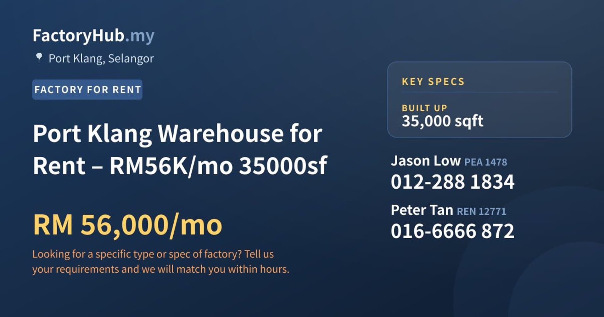 Port Klang Warehouse for Rent – RM56K/mo 35000sf - Property image 1 of 4