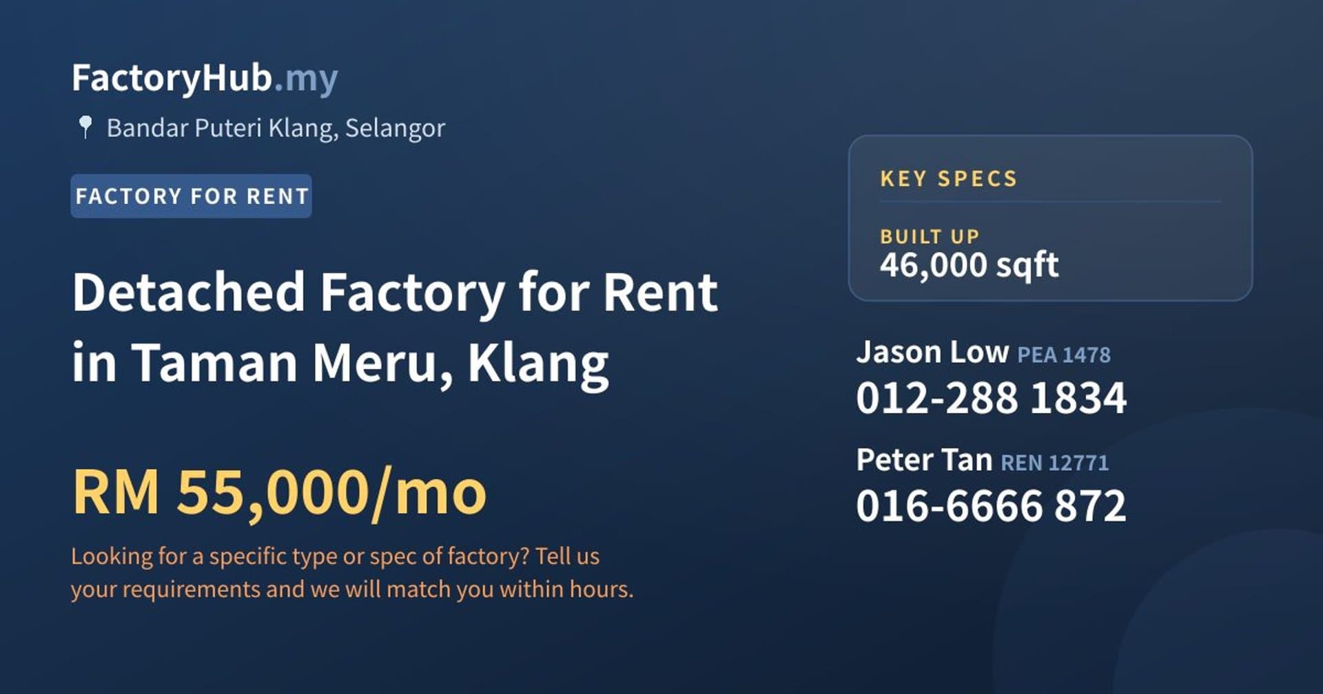 Detached Factory for Rent in Taman Meru, Klang - Property image 1 of 2