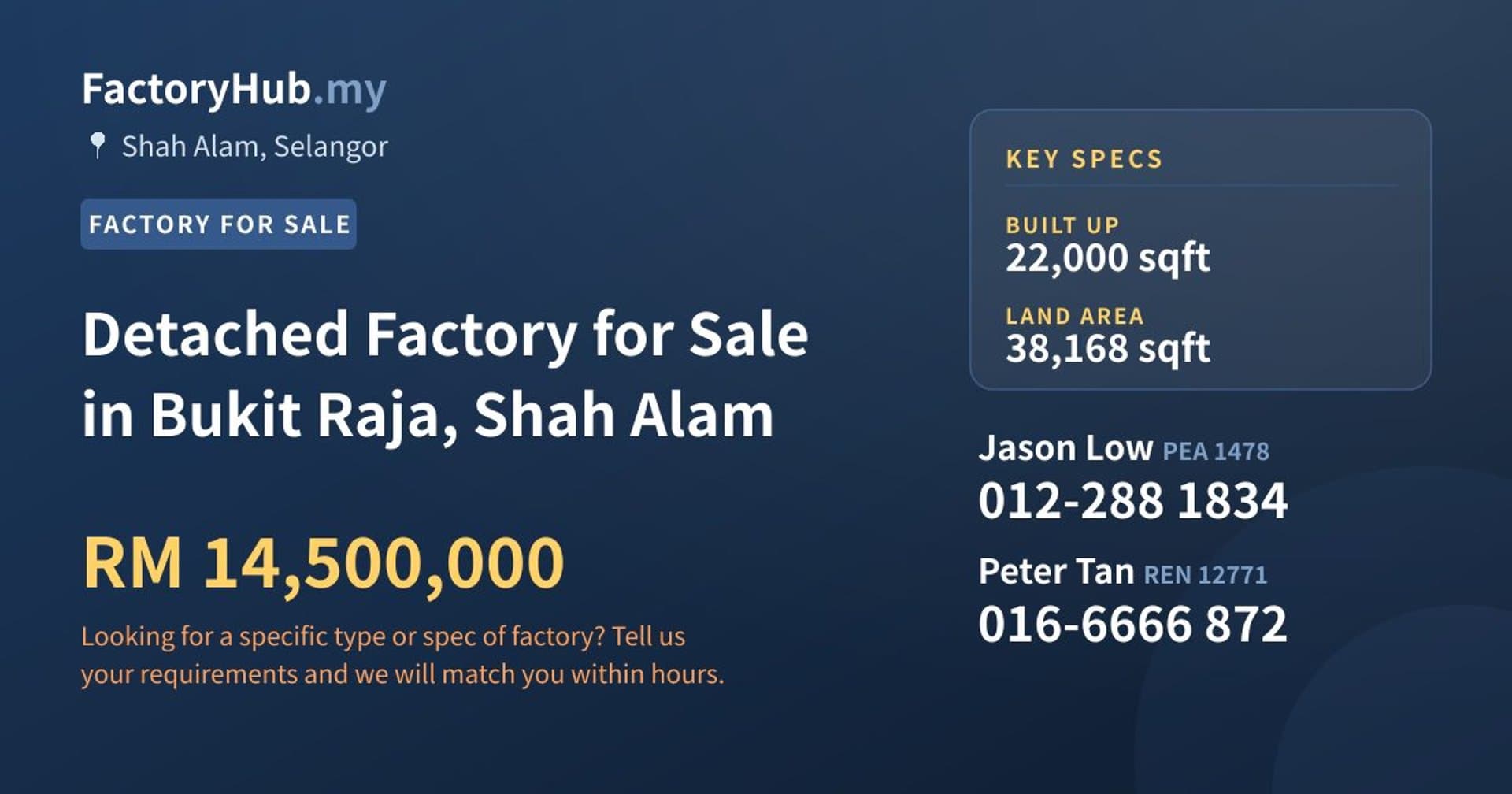 Detached Factory for Sale in Bukit Raja, Shah Alam - Property image 1 of 2