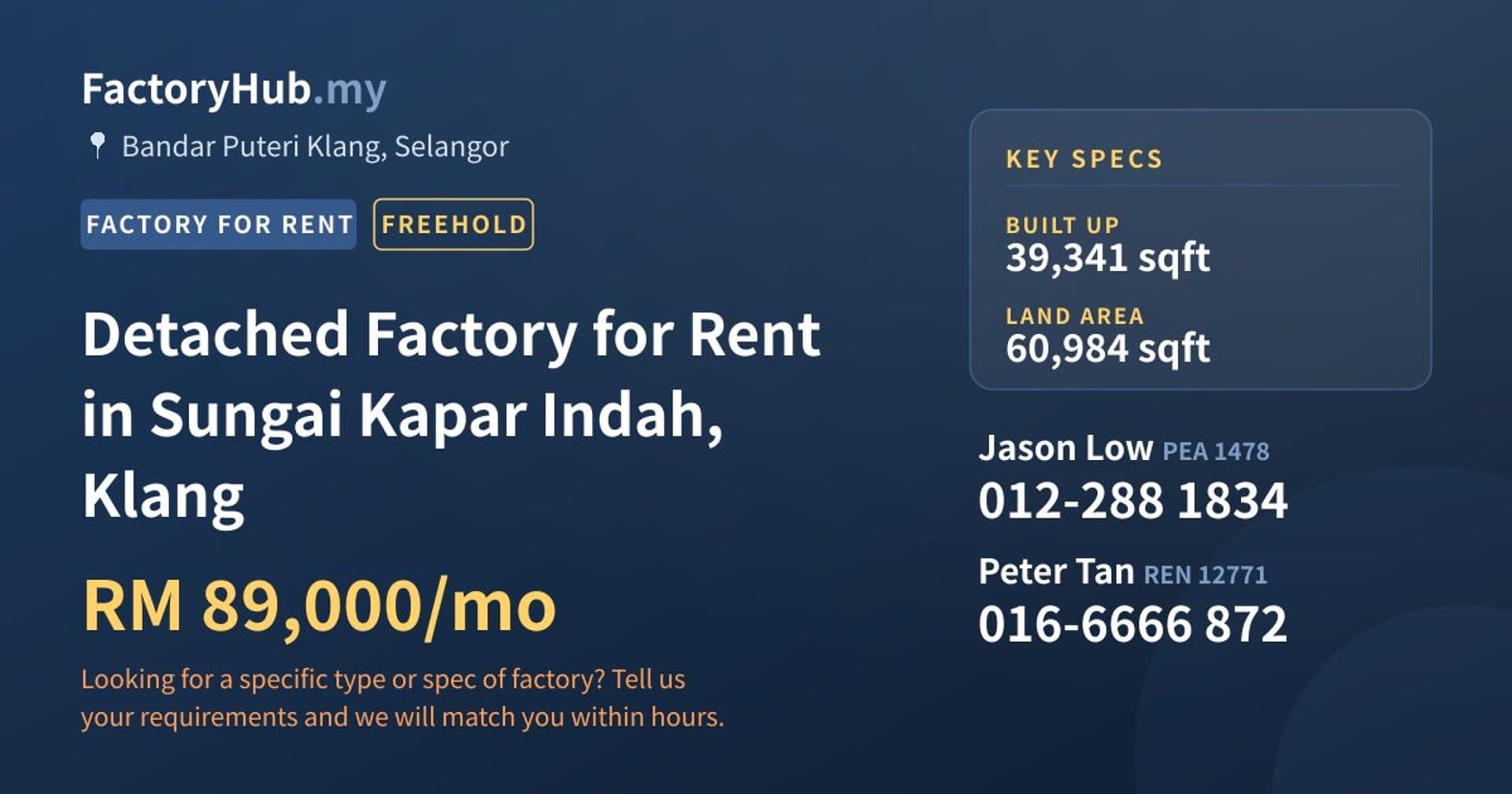 Detached Factory for Rent in Sungai Kapar Indah, Klang - Property image 1 of 2
