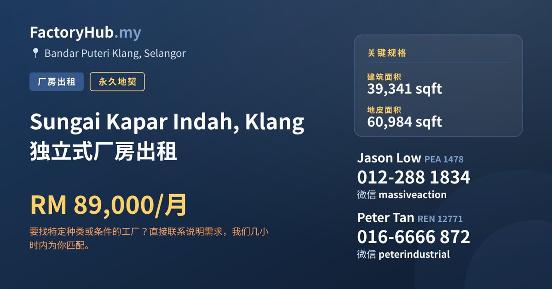 Sungai Kapar Indah, Klang 独立式厂房出租 · 房源图片 1/2