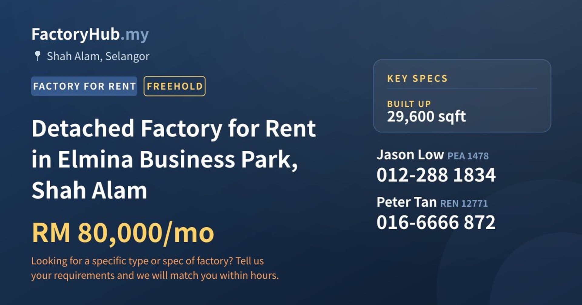 Detached Factory for Rent in Elmina Business Park, Shah Alam - Property image 1 of 2