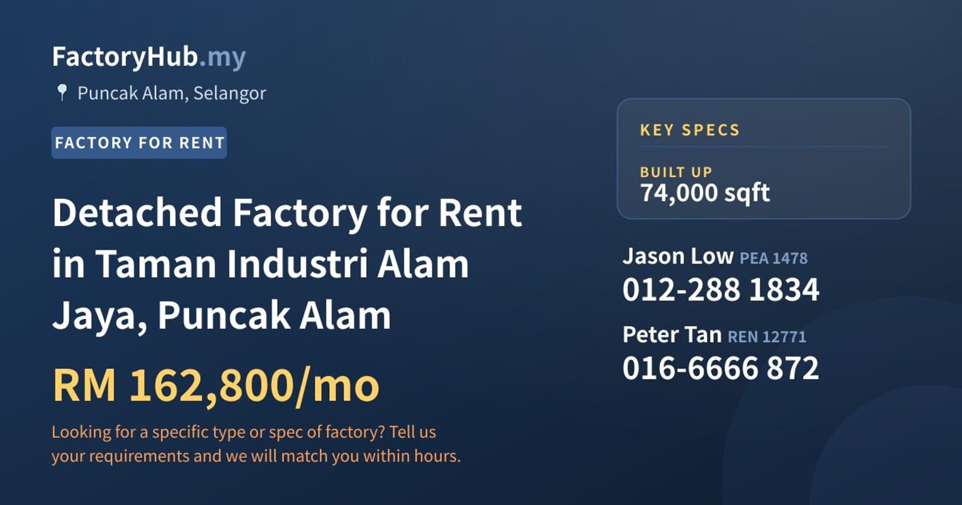 Detached Factory for Rent in Taman Industri Alam Jaya, Puncak Alam - Property image 1 of 2