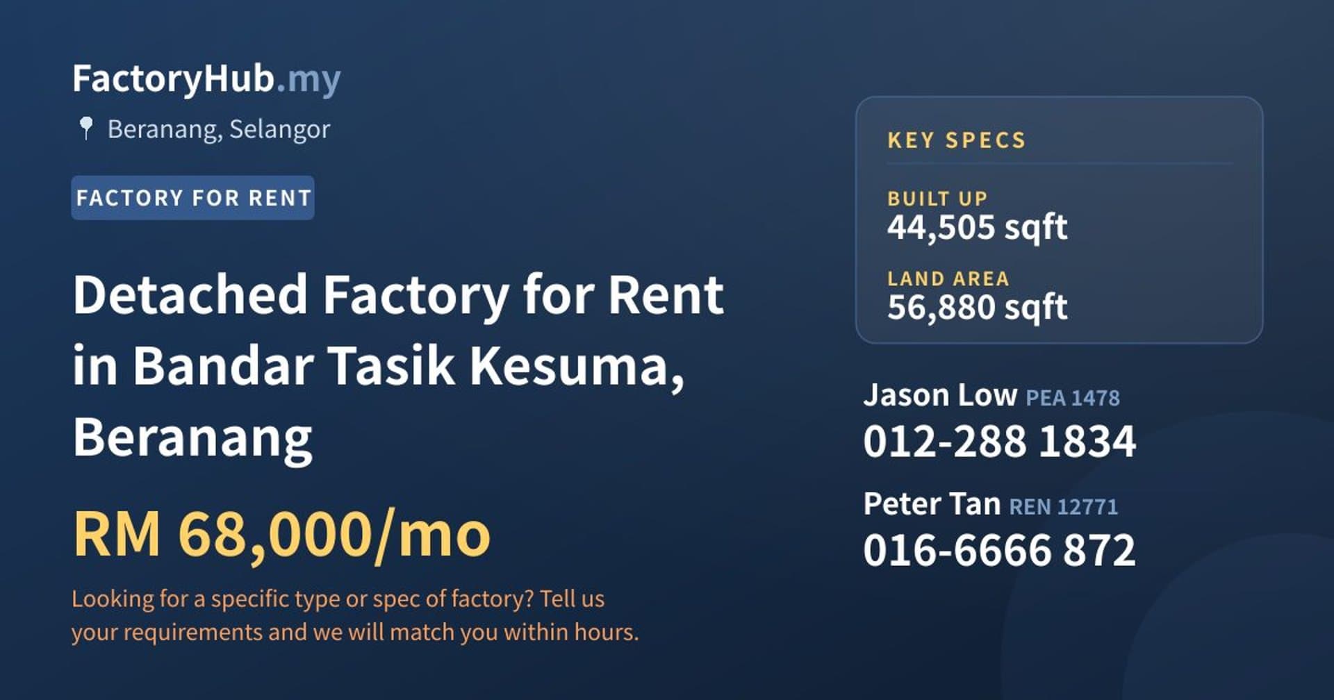 Detached Factory for Rent in Bandar Tasik Kesuma, Beranang - Property image 1 of 2