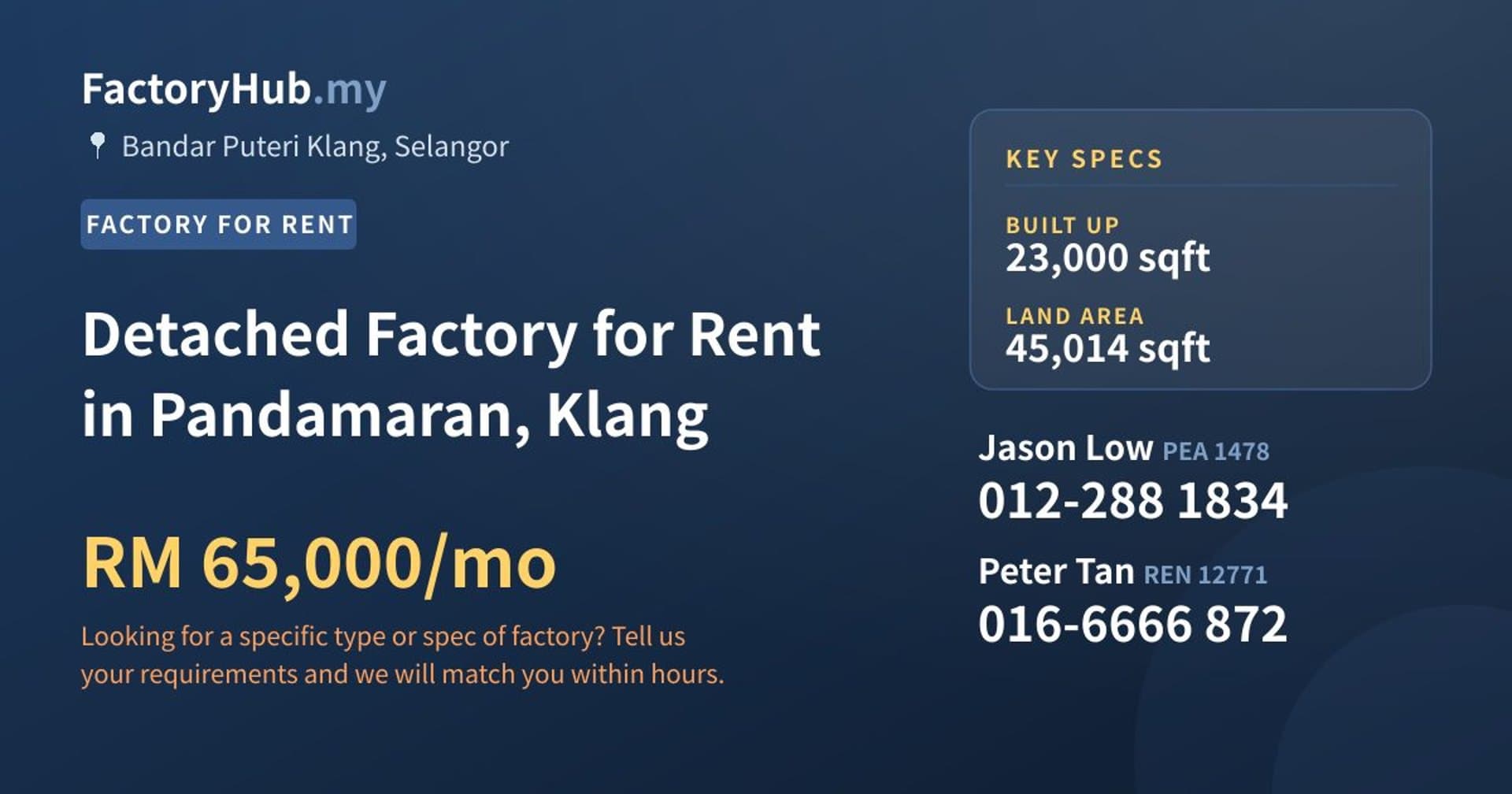 Detached Factory for Rent in Pandamaran, Klang - Property image 1 of 2