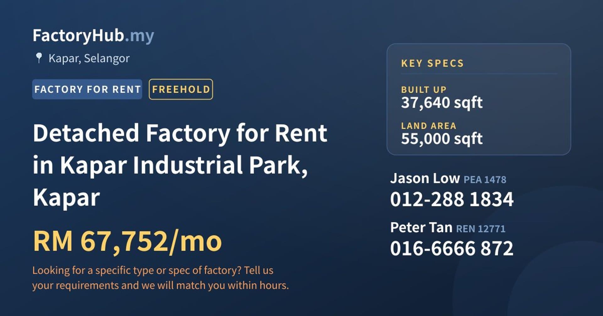 Detached Factory for Rent in Kapar Industrial Park, Kapar - Property image 1 of 2