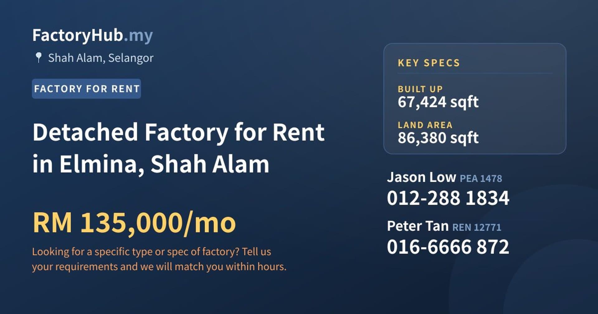 Detached Factory for Rent in Elmina, Shah Alam - Property image 1 of 2