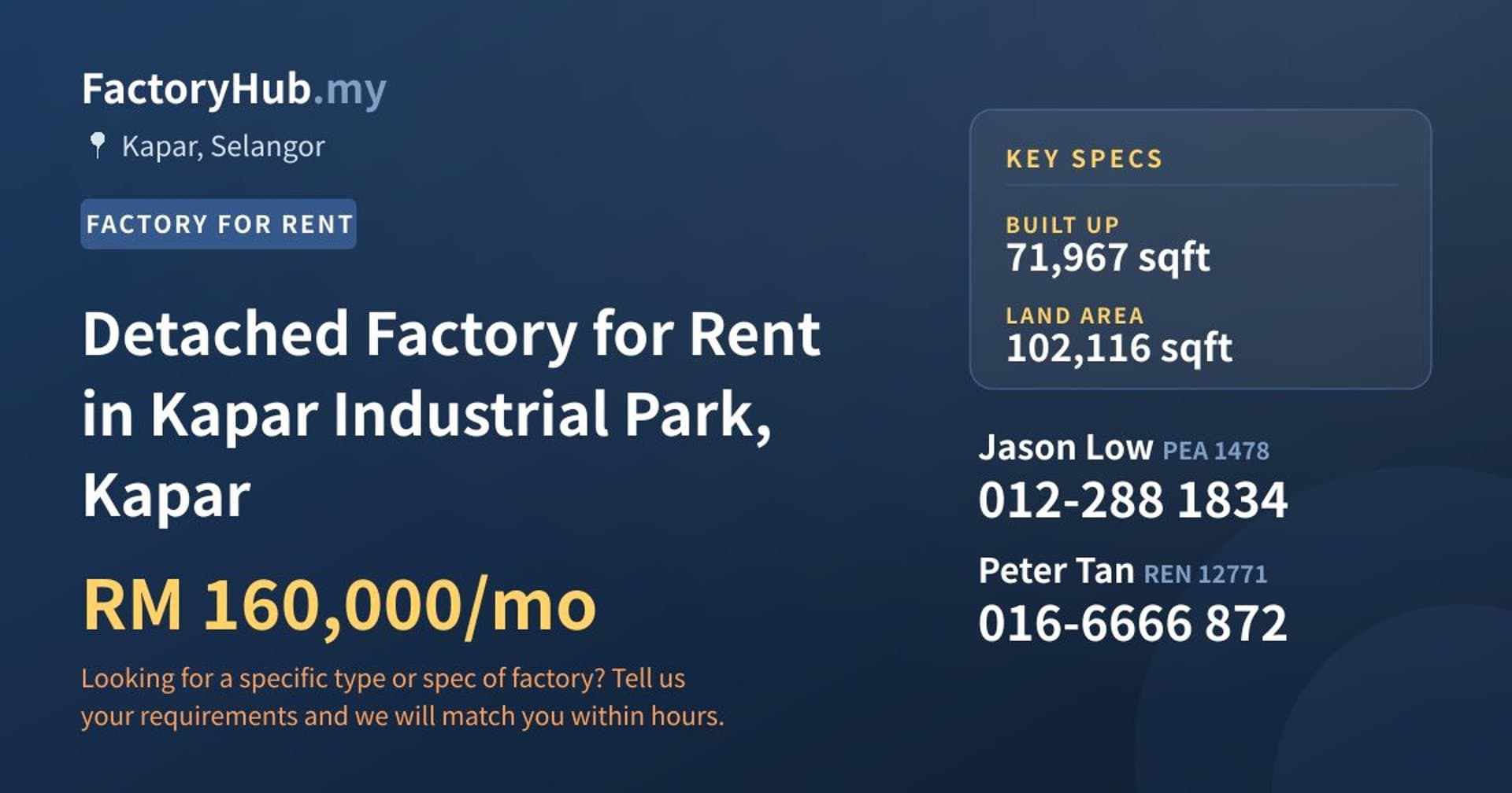 Detached Factory for Rent in Kapar Industrial Park, Kapar - Property image 1 of 2