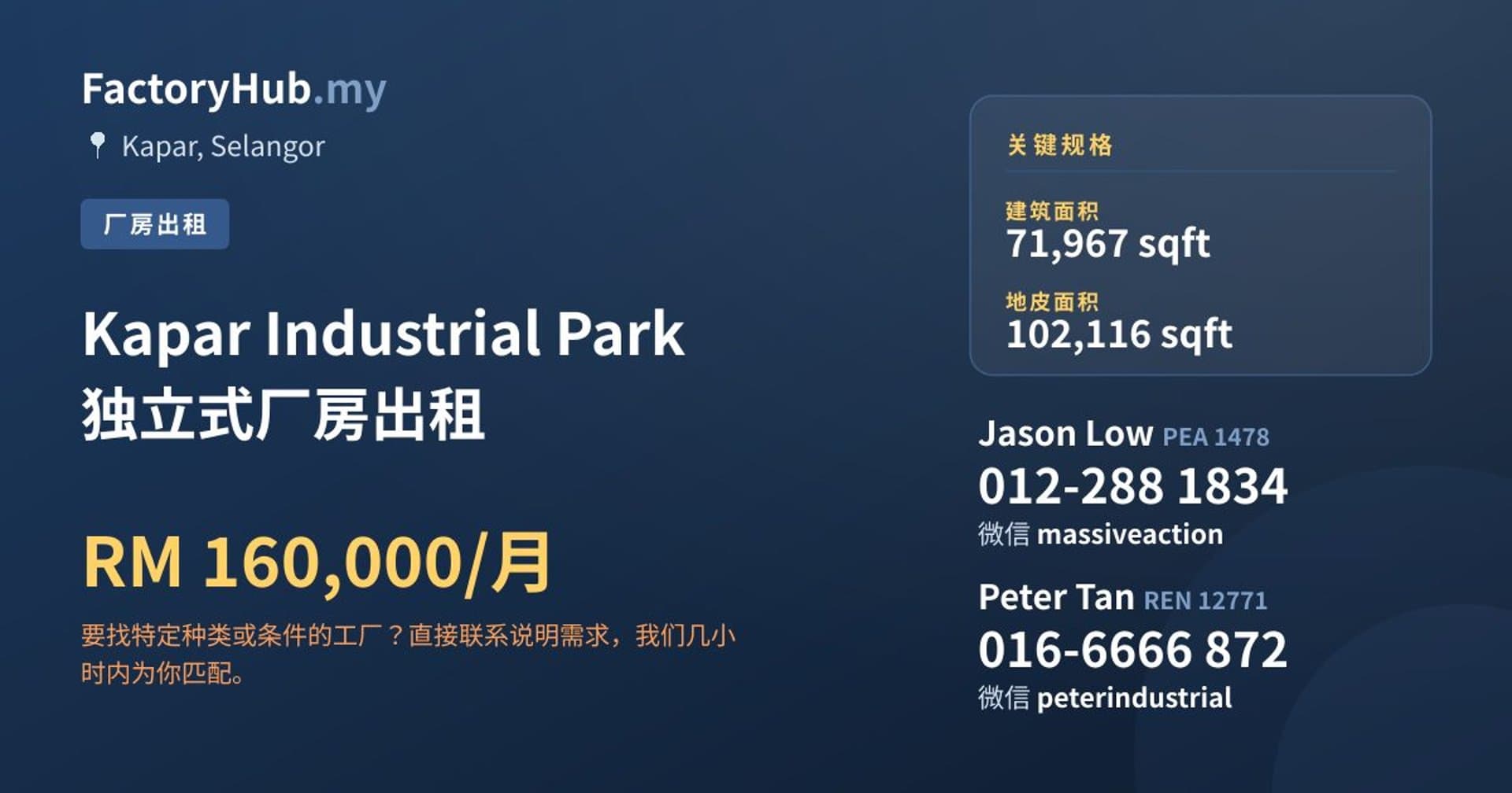 Kapar Industrial Park 独立式厂房出租 · 房源图片 1/2