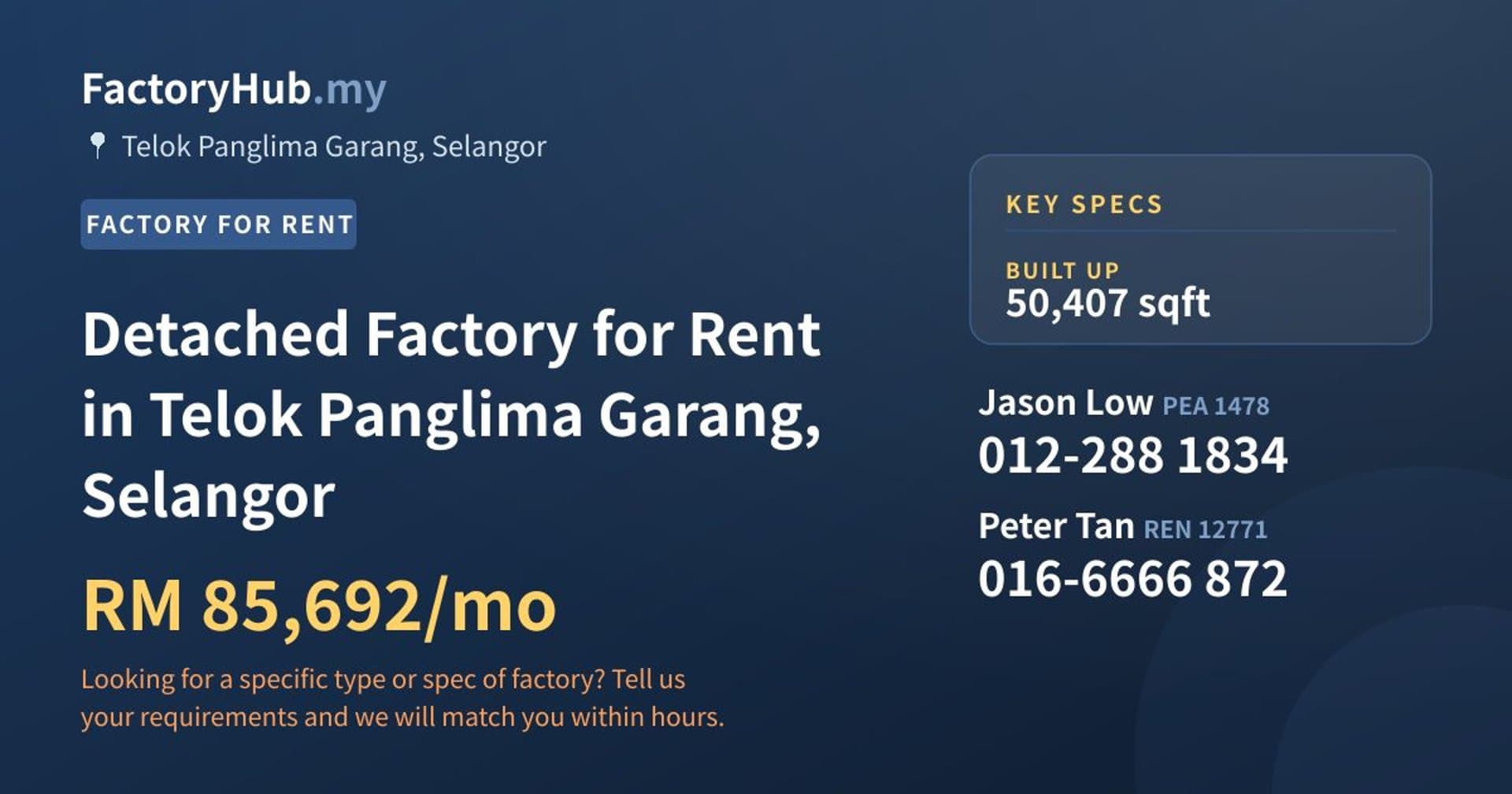 Detached Factory for Rent in Telok Panglima Garang, Selangor - Property image 1 of 2