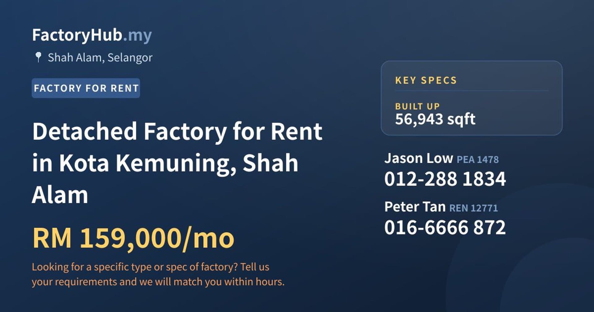 Detached Factory for Rent in Kota Kemuning, Shah Alam - Property image 1 of 2