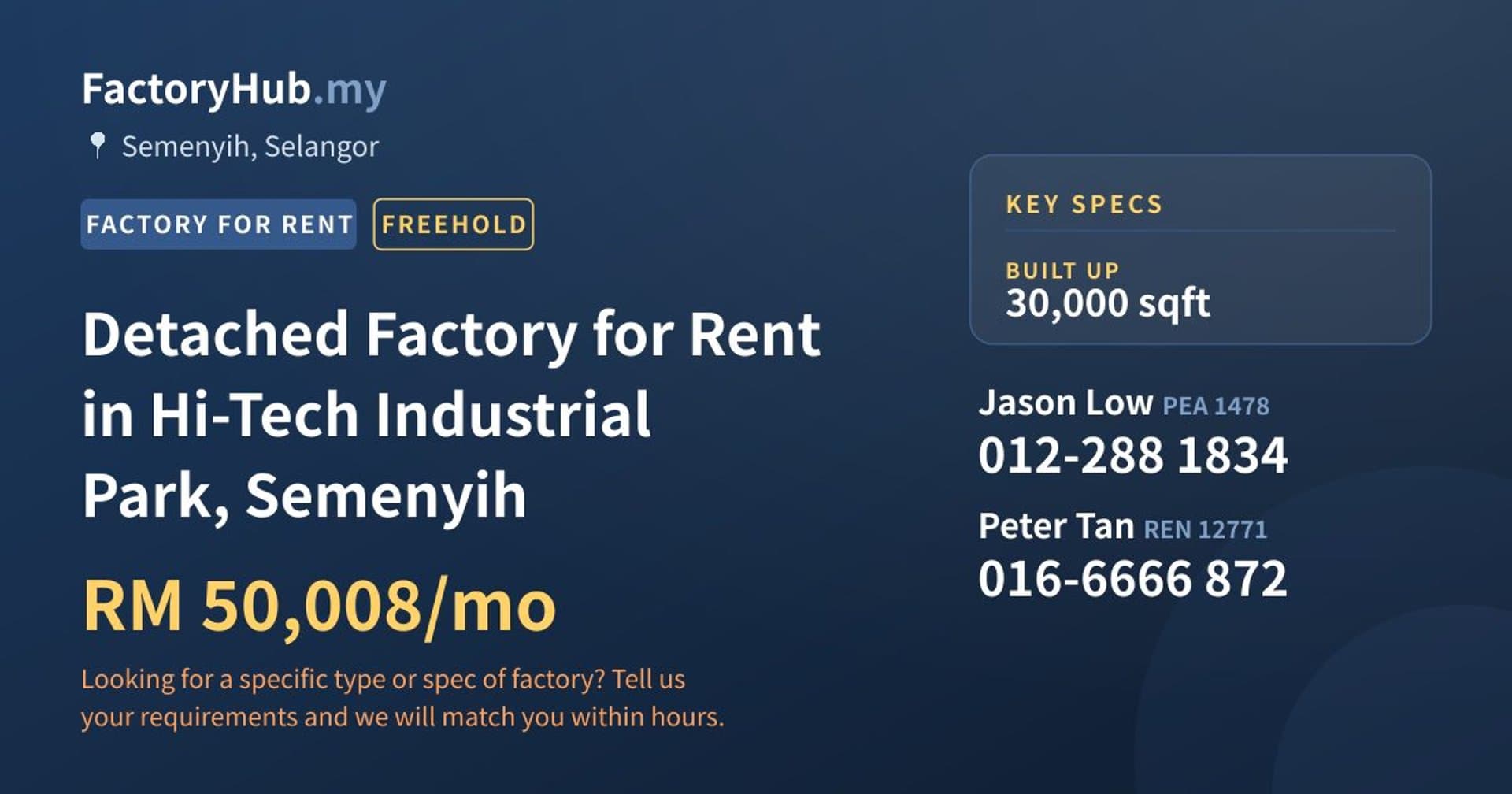 Detached Factory for Rent in Hi-Tech Industrial Park, Semenyih - Property image 1 of 2