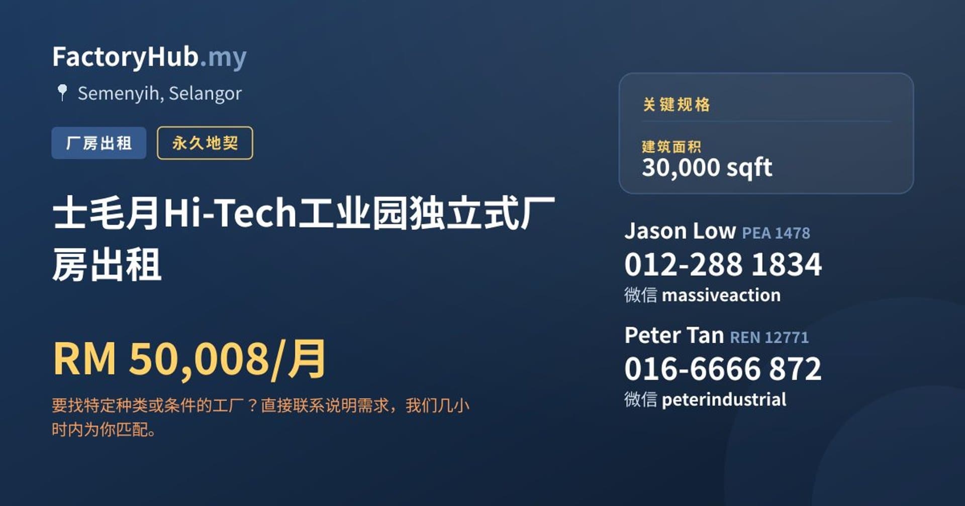 士毛月Hi-Tech工业园独立式厂房出租 · 房源图片 1/2