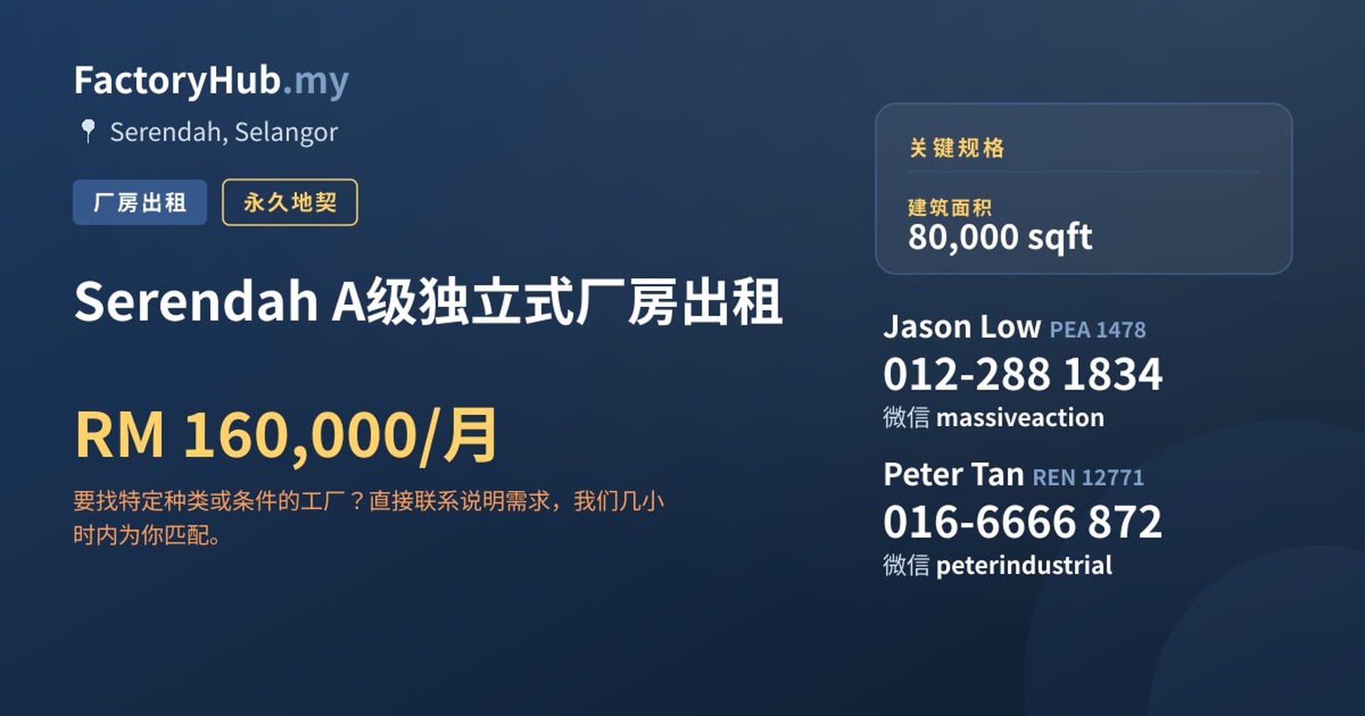 Serendah A级独立式厂房出租 · 房源图片 1/2