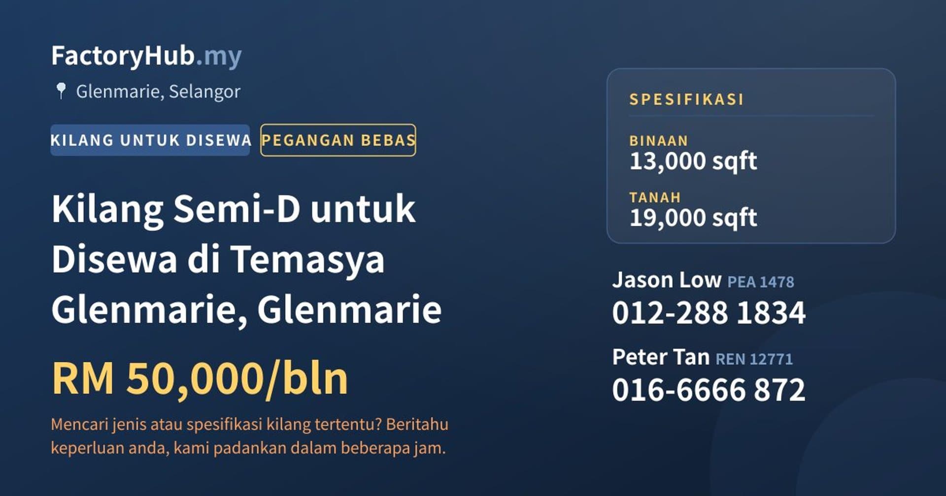 Kilang Semi-D untuk Disewa di Temasya Glenmarie, Glenmarie · Imej hartanah 1/2