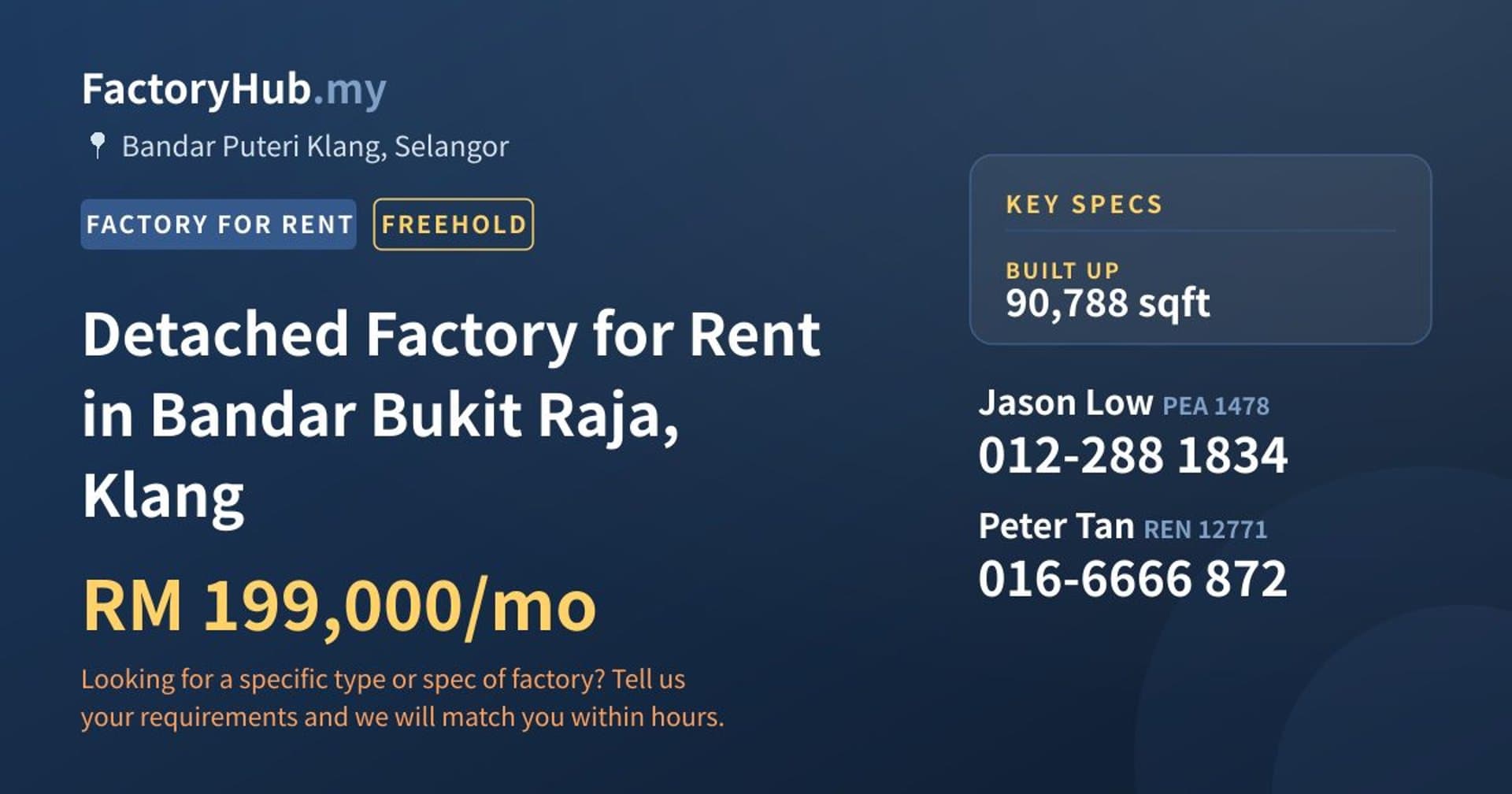 Detached Factory for Rent in Bandar Bukit Raja, Klang - Property image 1 of 2