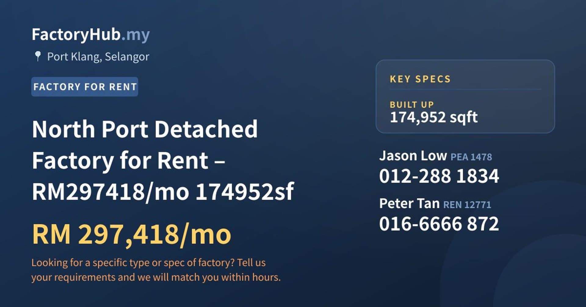 North Port Detached Factory for Rent – RM297418/mo 174952sf - Property image 1 of 4