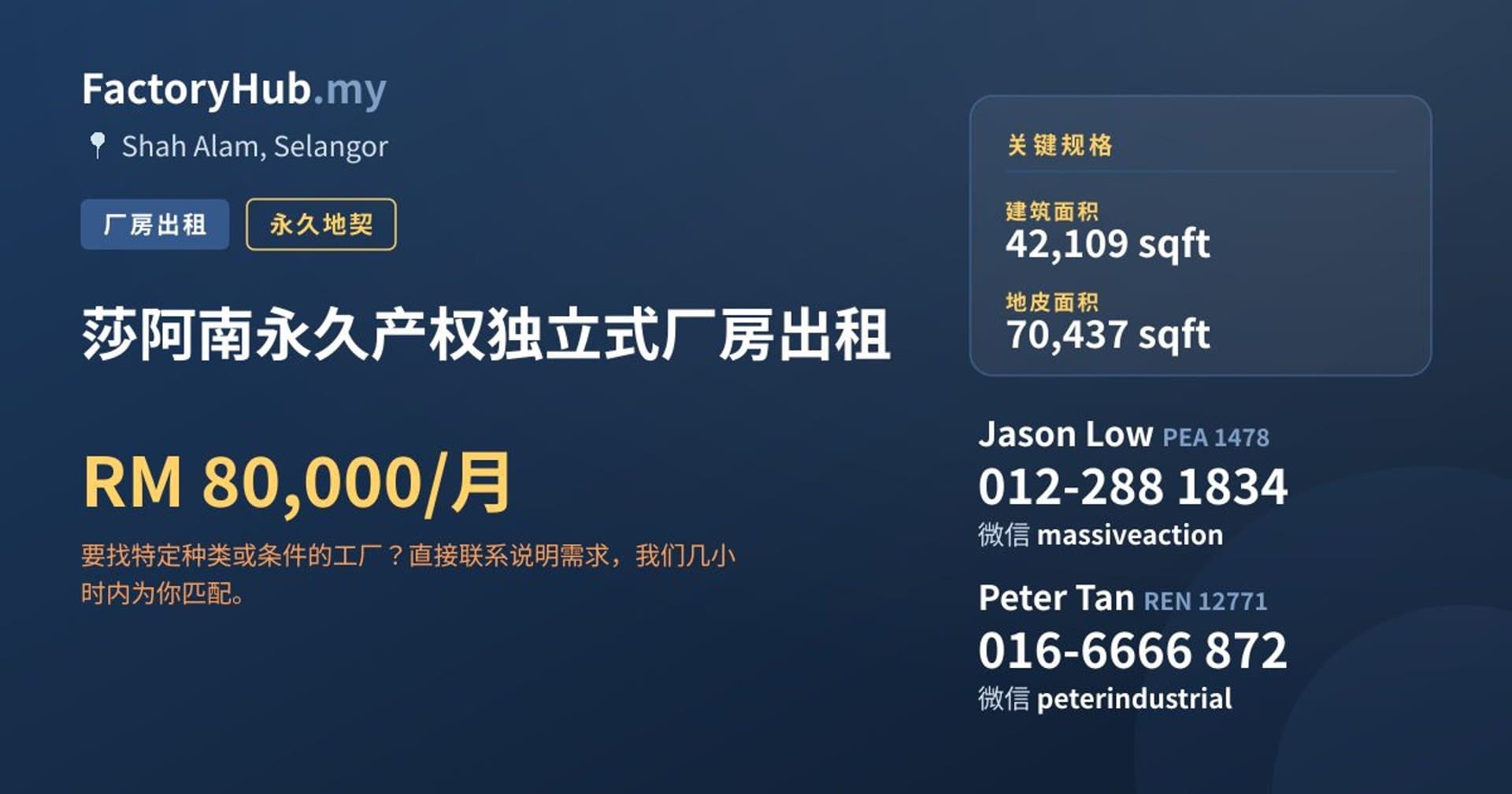 莎阿南永久产权独立式厂房出租 · 房源图片 1/2
