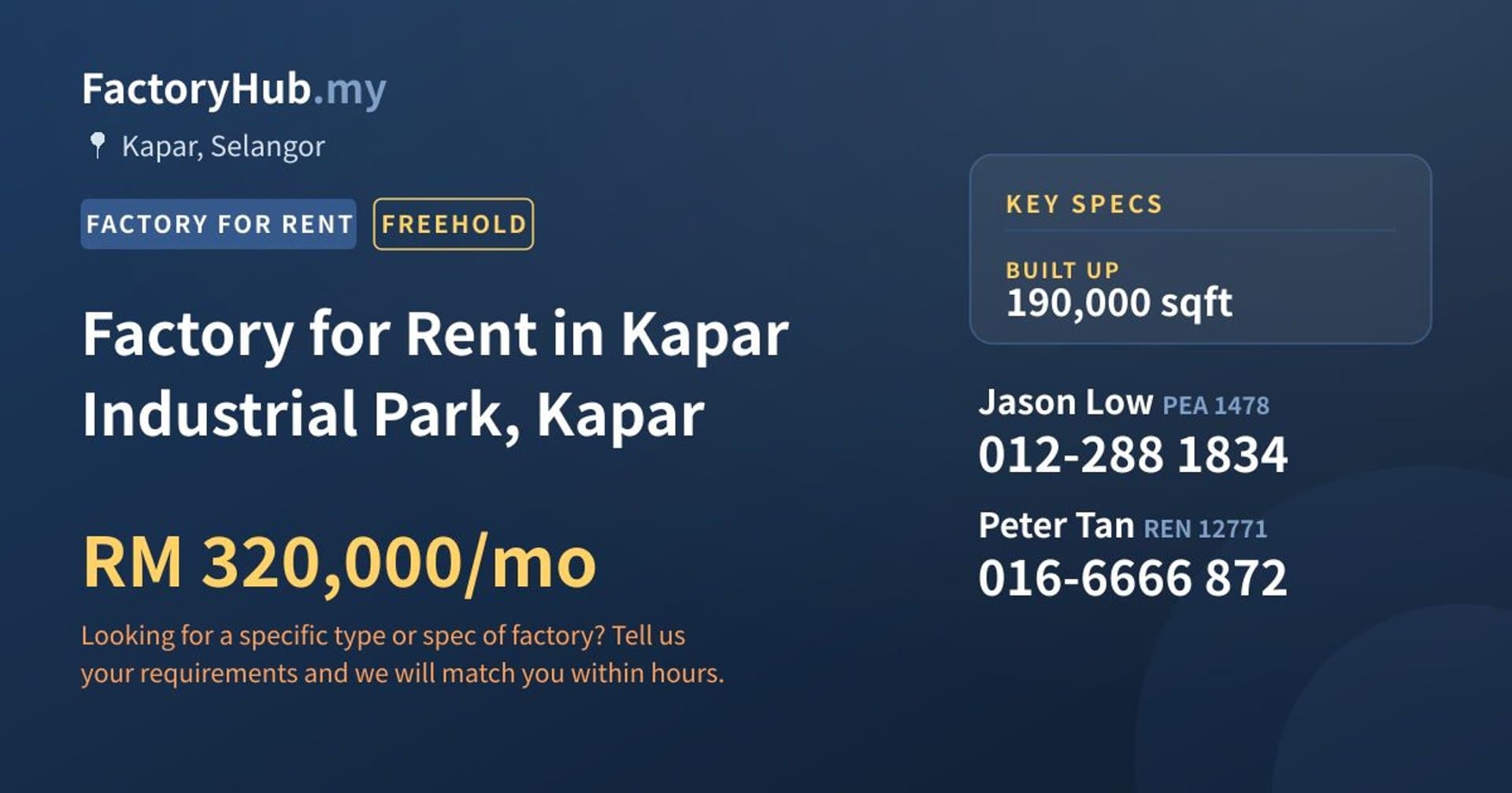 Factory for Rent in Kapar Industrial Park, Kapar - Property image 1 of 2