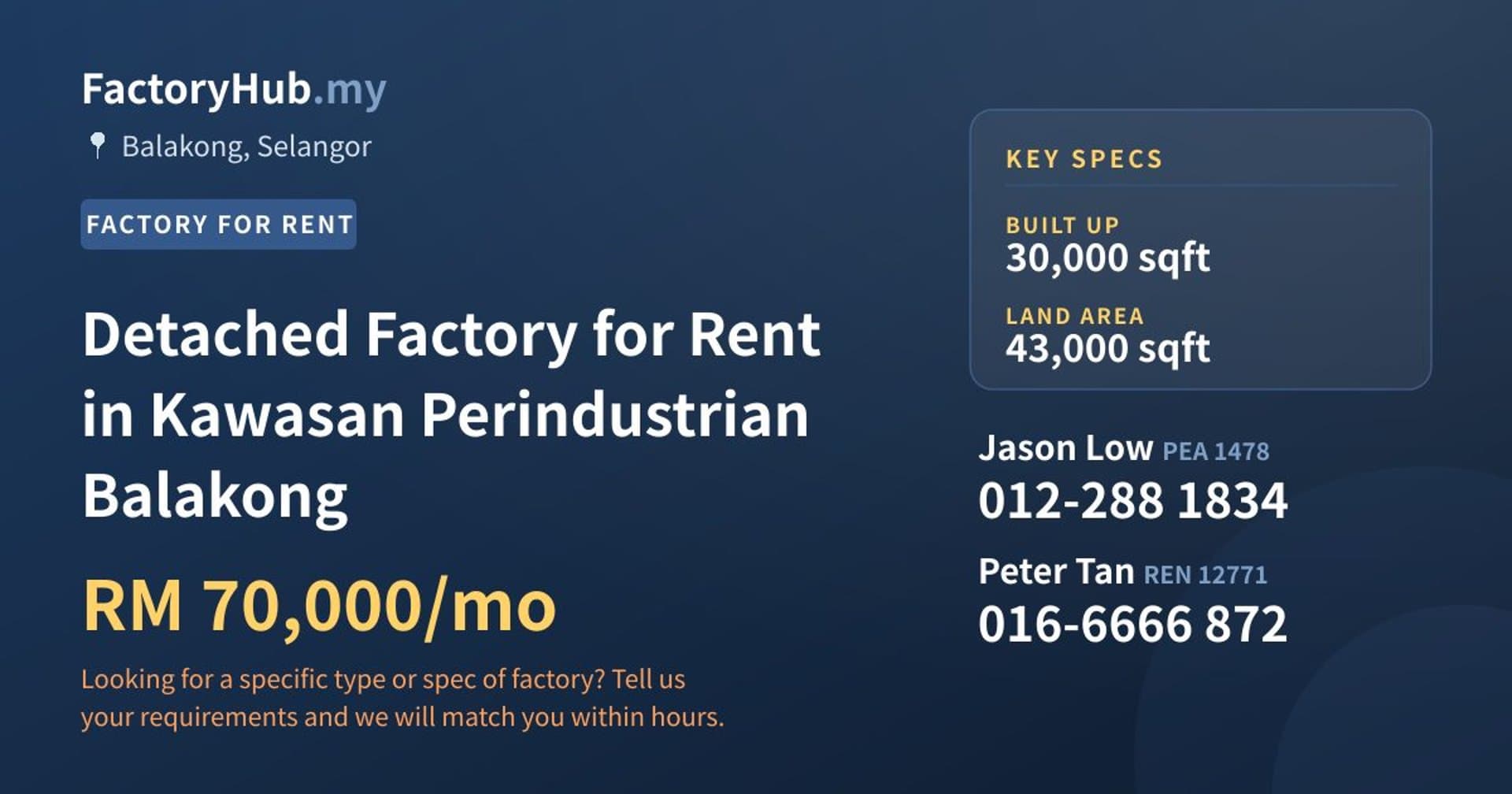 Detached Factory for Rent in Kawasan Perindustrian Balakong - Property image 1 of 2