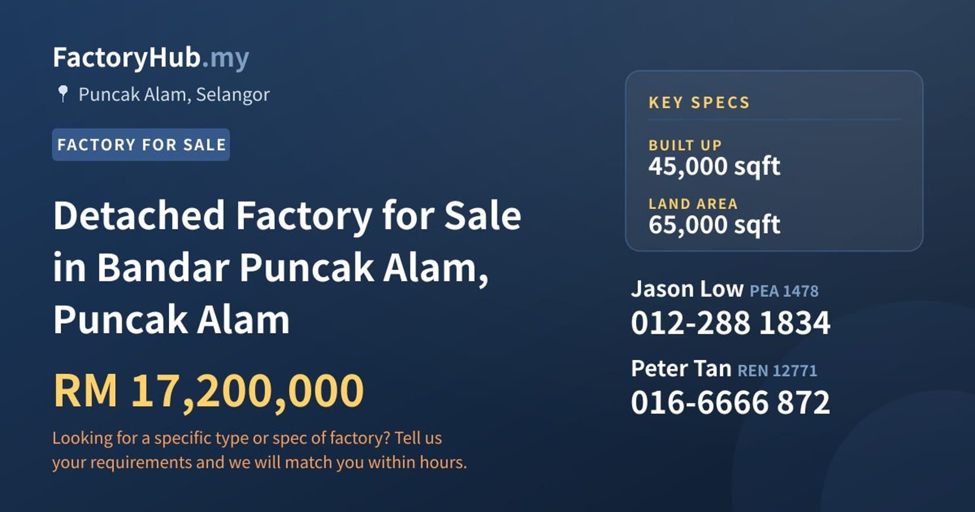Detached Factory for Sale in Bandar Puncak Alam, Puncak Alam - Property image 1 of 2
