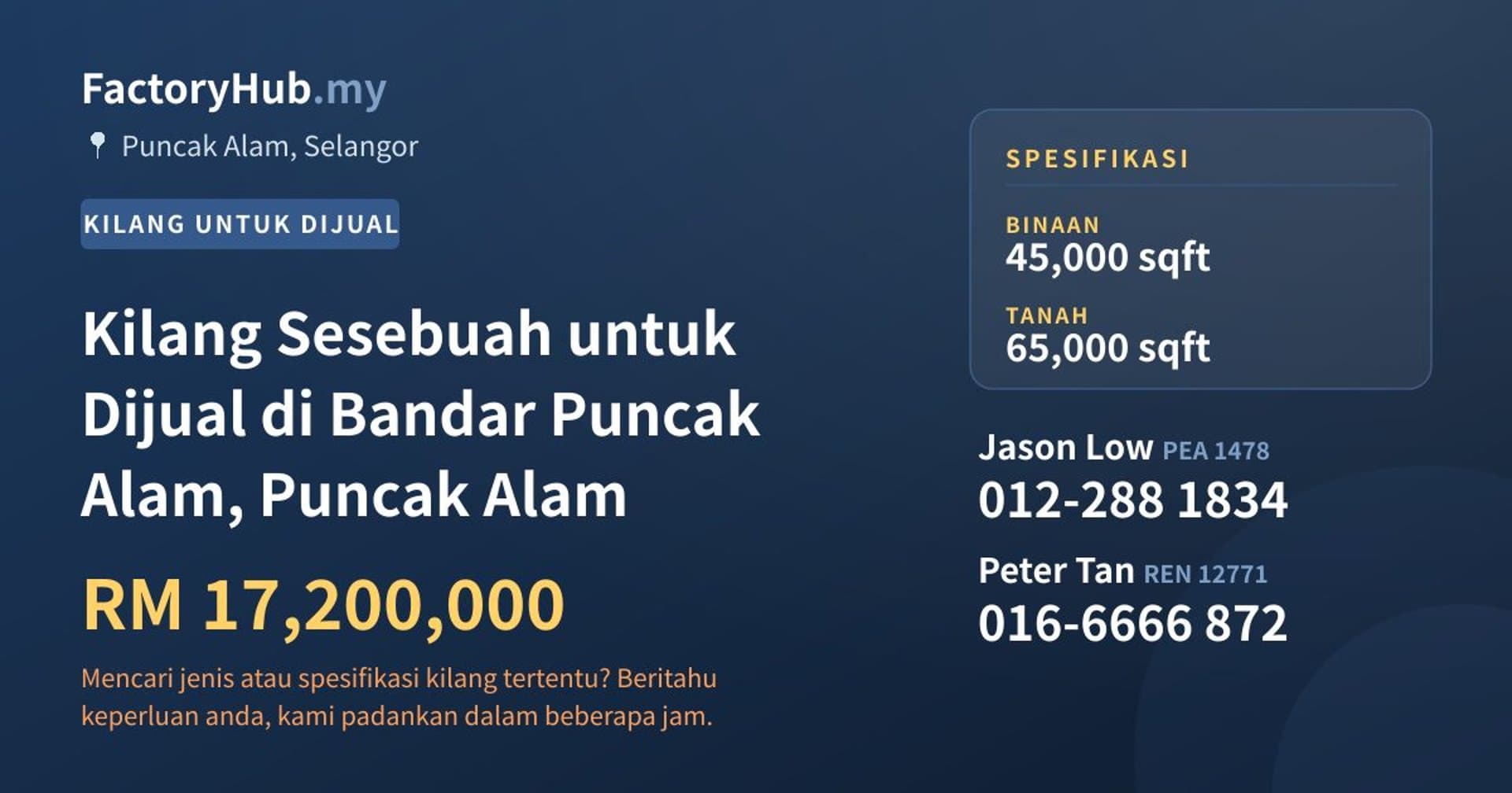 Kilang Sesebuah untuk Dijual di Bandar Puncak Alam, Puncak Alam · Imej hartanah 1/2