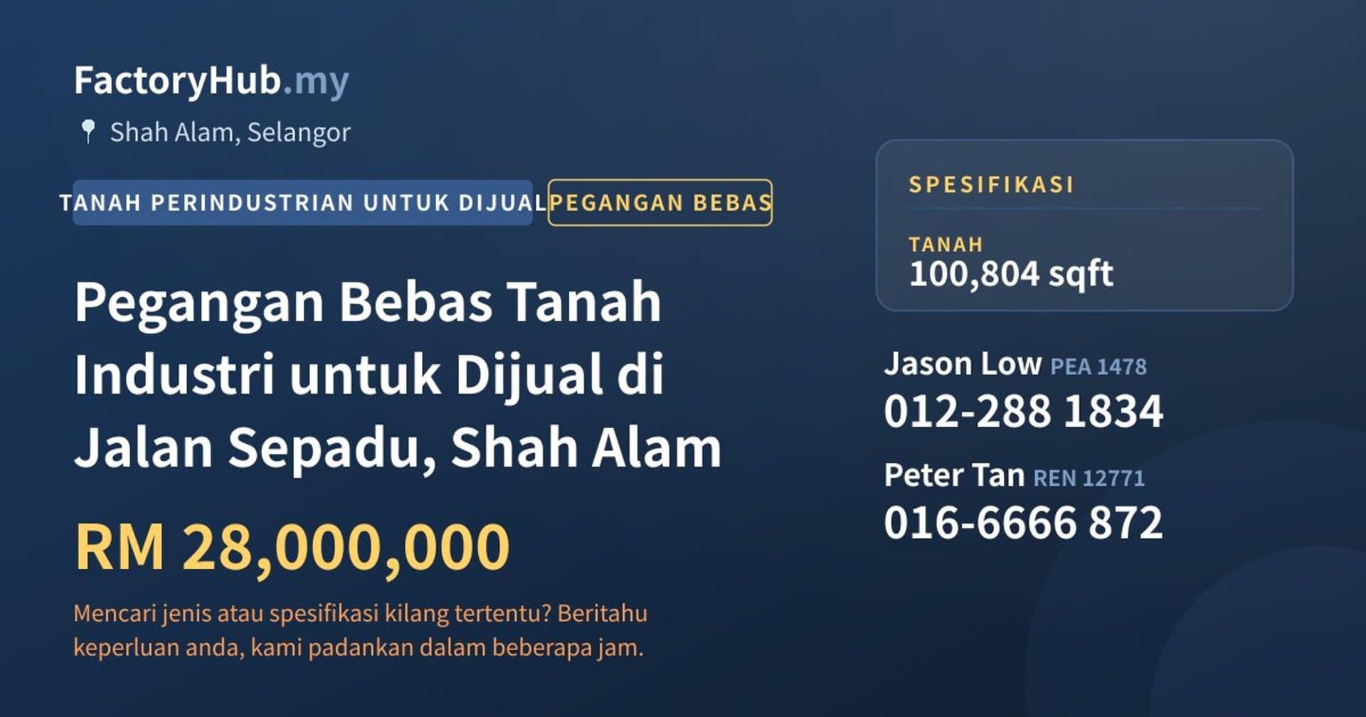 Pegangan Bebas Tanah Industri untuk Dijual di Jalan Sepadu, Shah Alam · Imej hartanah 1/2
