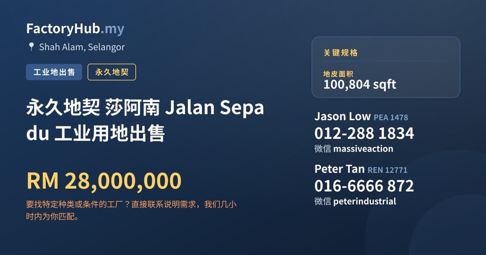 永久地契 莎阿南 Jalan Sepadu 工业用地出售 · 房源图片 1/2