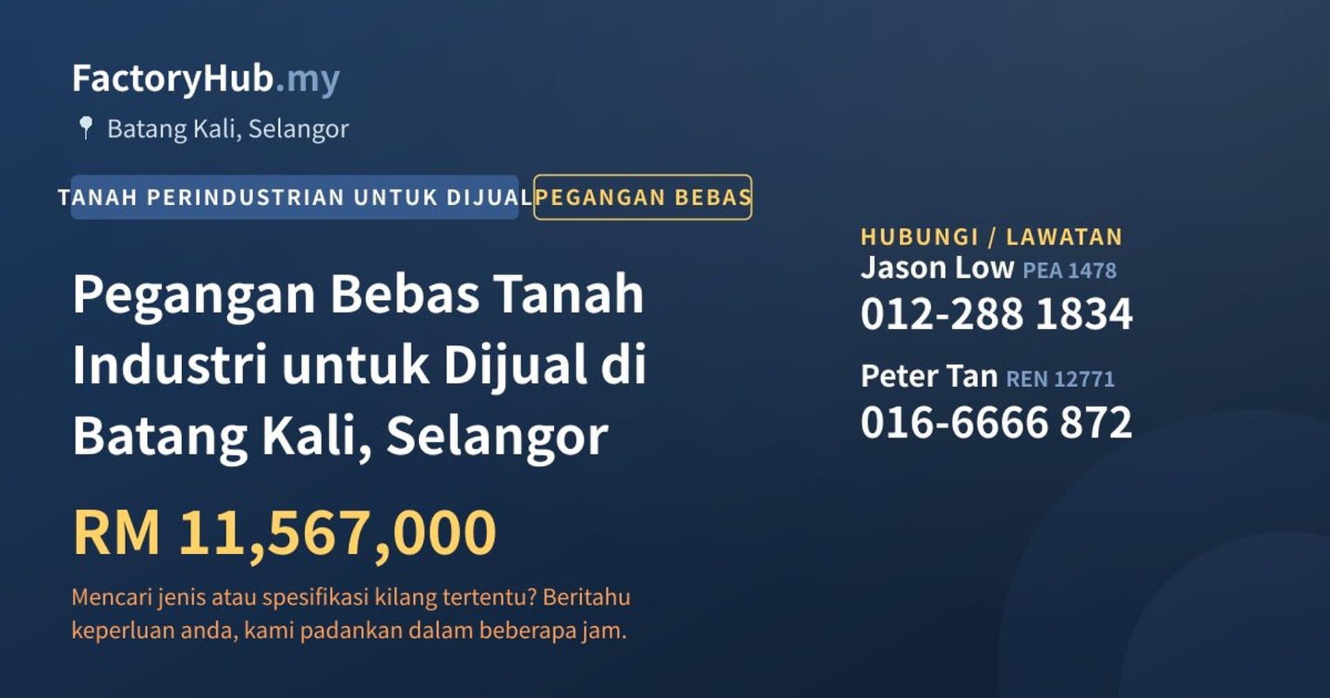 Pegangan Bebas Tanah Industri untuk Dijual di Batang Kali, Selangor · Imej hartanah 1/2