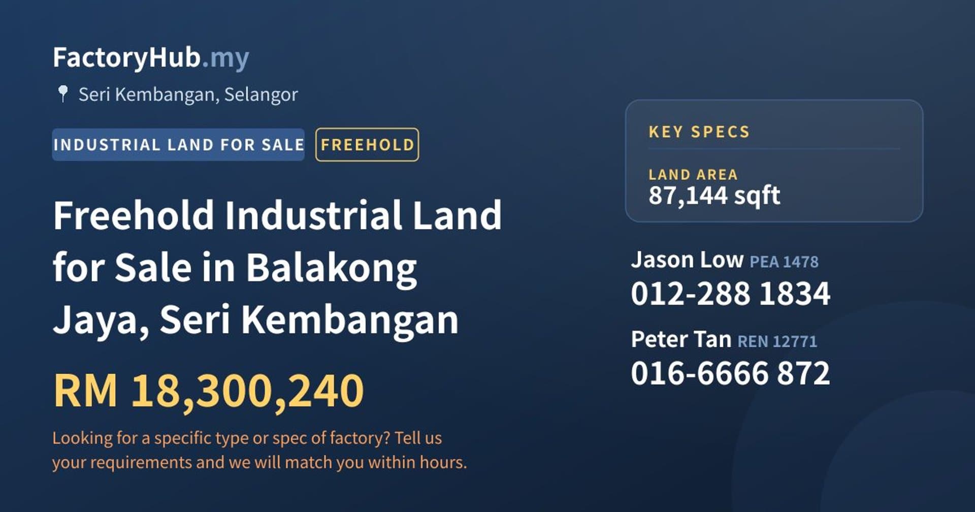 Freehold Industrial Land for Sale in Balakong Jaya, Seri Kembangan - Property image 1 of 2