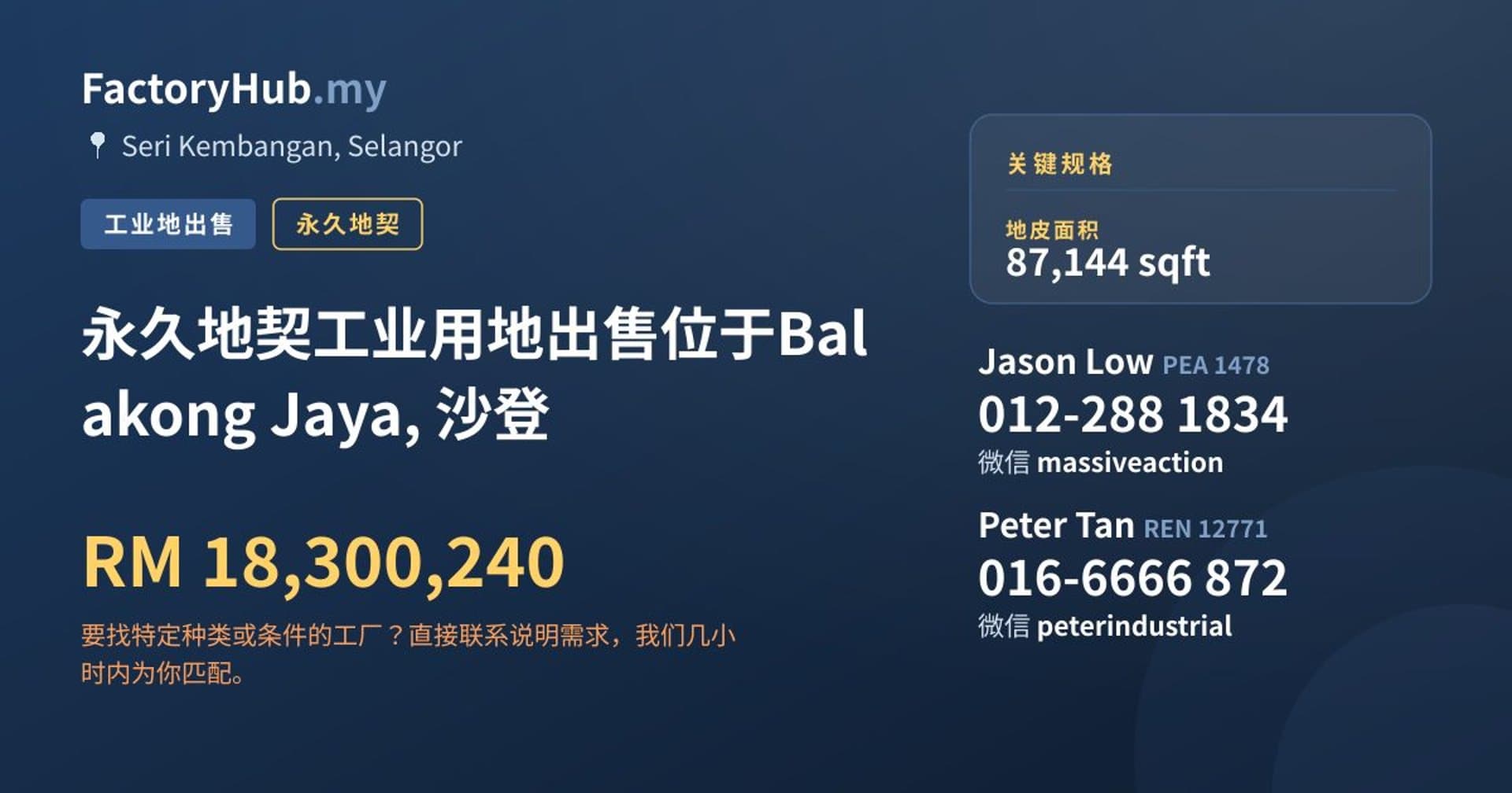 永久地契工业用地出售位于Balakong Jaya, 沙登 · 房源图片 1/2