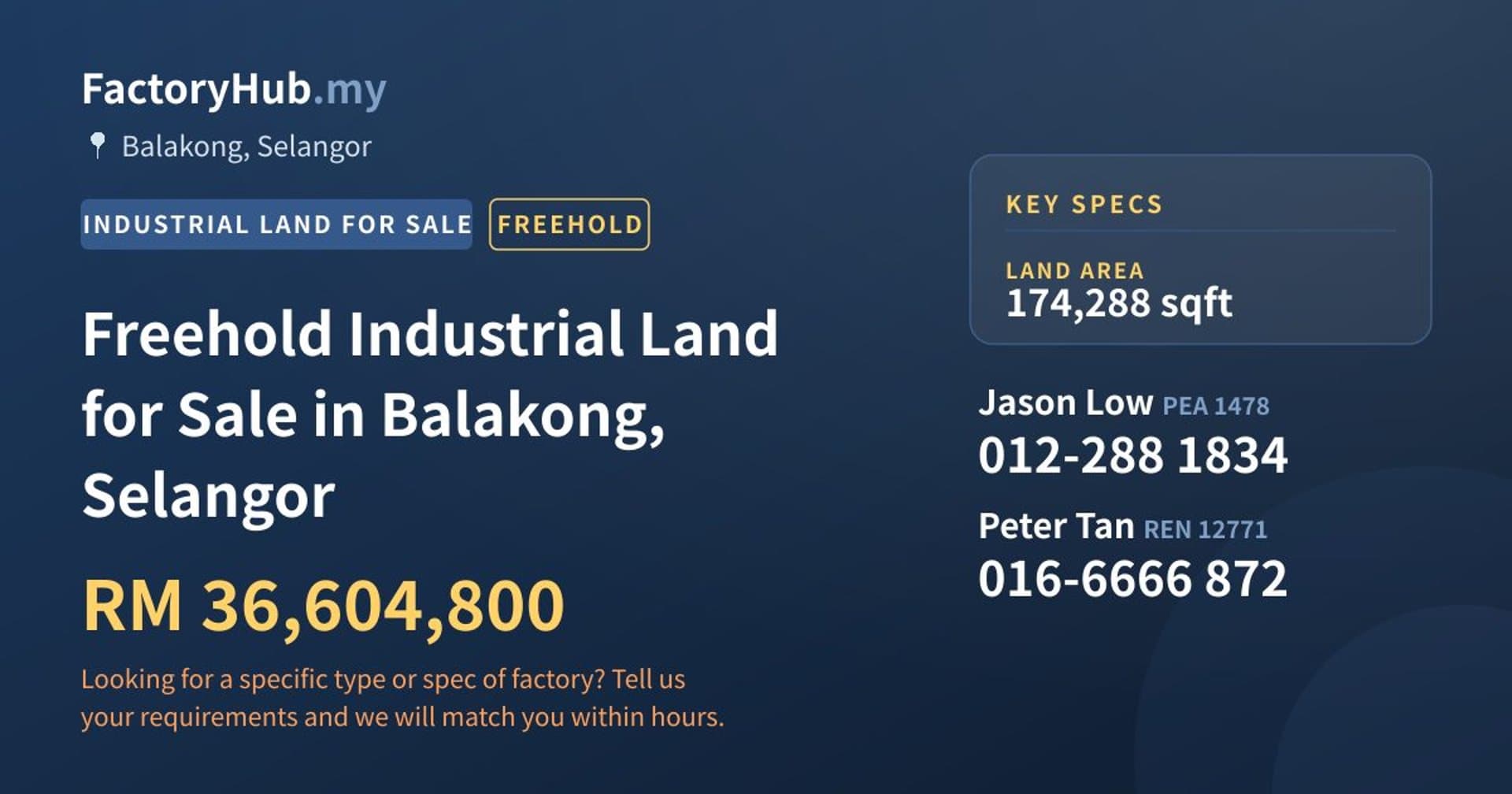 Freehold Industrial Land for Sale in Balakong, Selangor - Property image 1 of 2