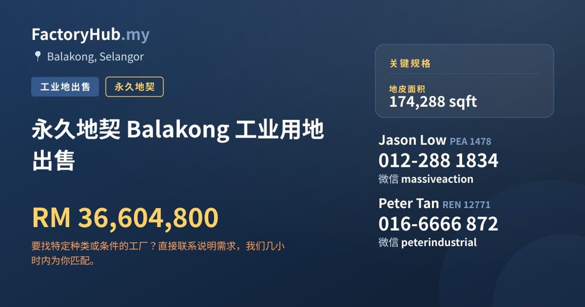 永久地契 Balakong 工业用地出售 · 房源图片 1/2