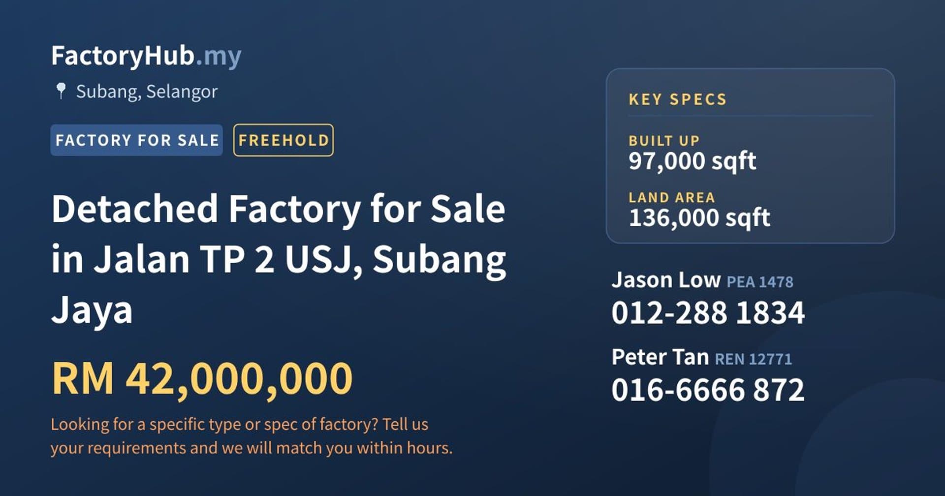 Detached Factory for Sale in Jalan TP 2 USJ, Subang Jaya - Property image 1 of 2