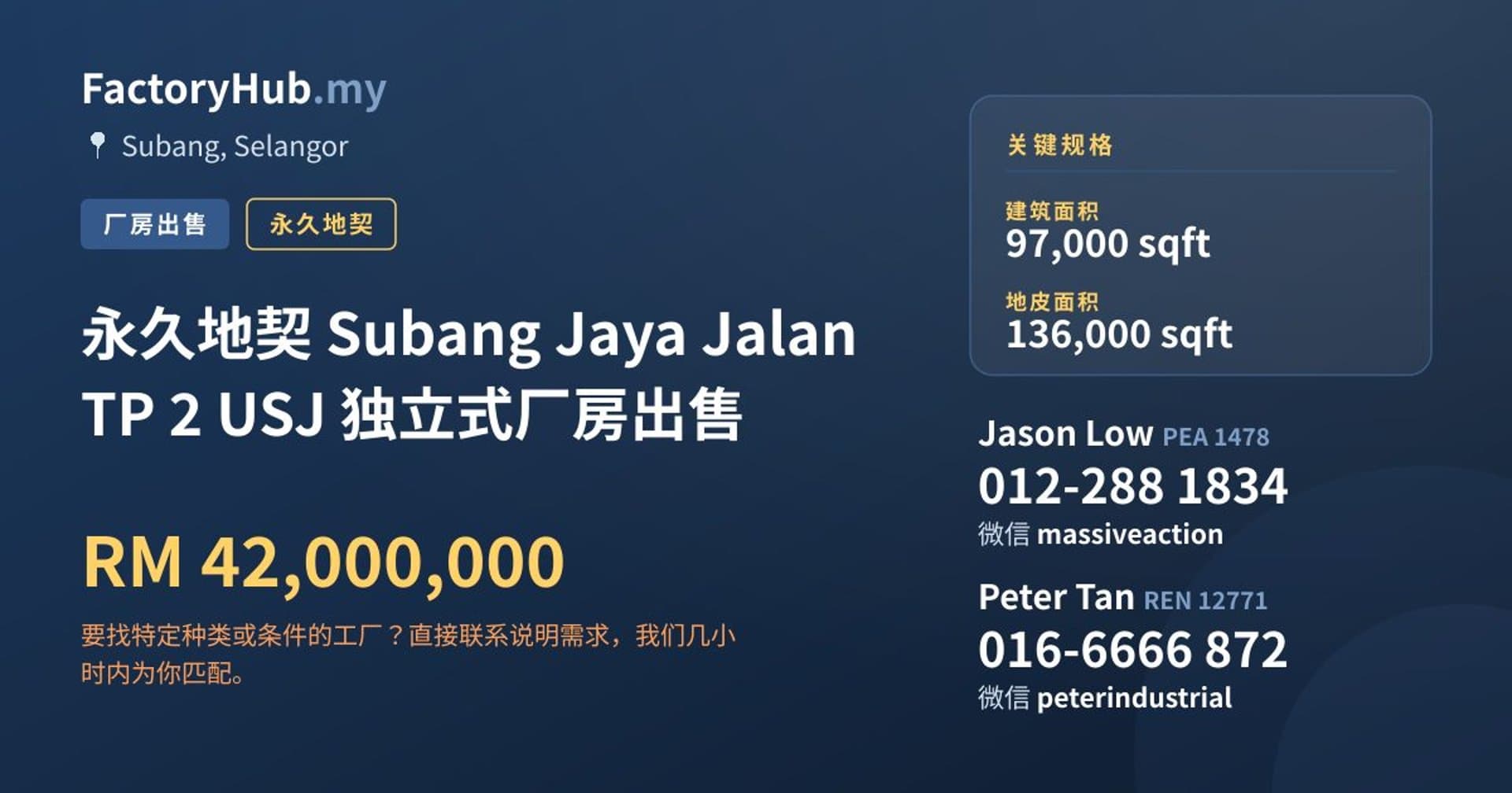 永久地契 Subang Jaya Jalan TP 2 USJ 独立式厂房出售 · 房源图片 1/2
