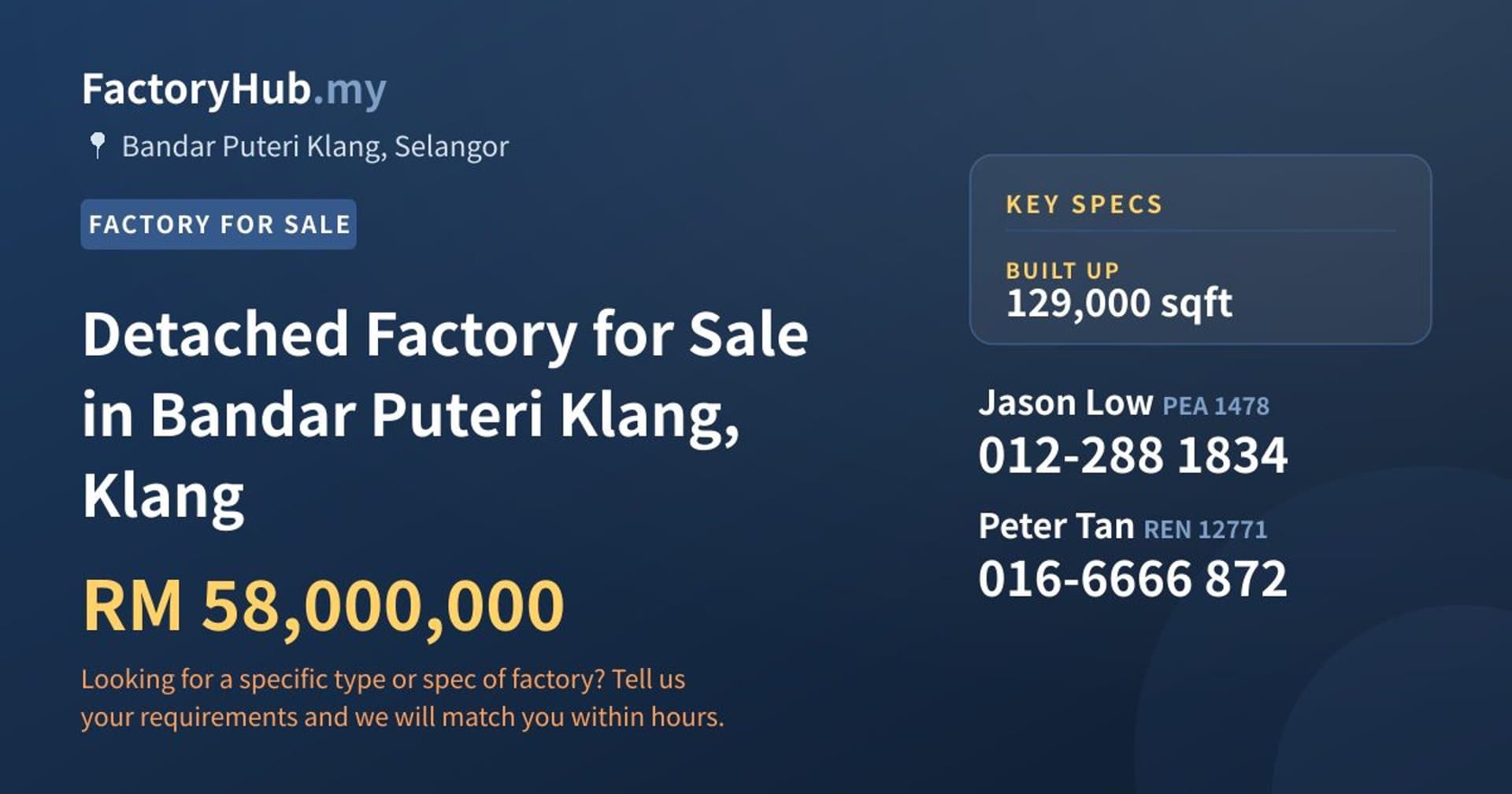 Detached Factory for Sale in Bandar Puteri Klang, Klang - Property image 1 of 2