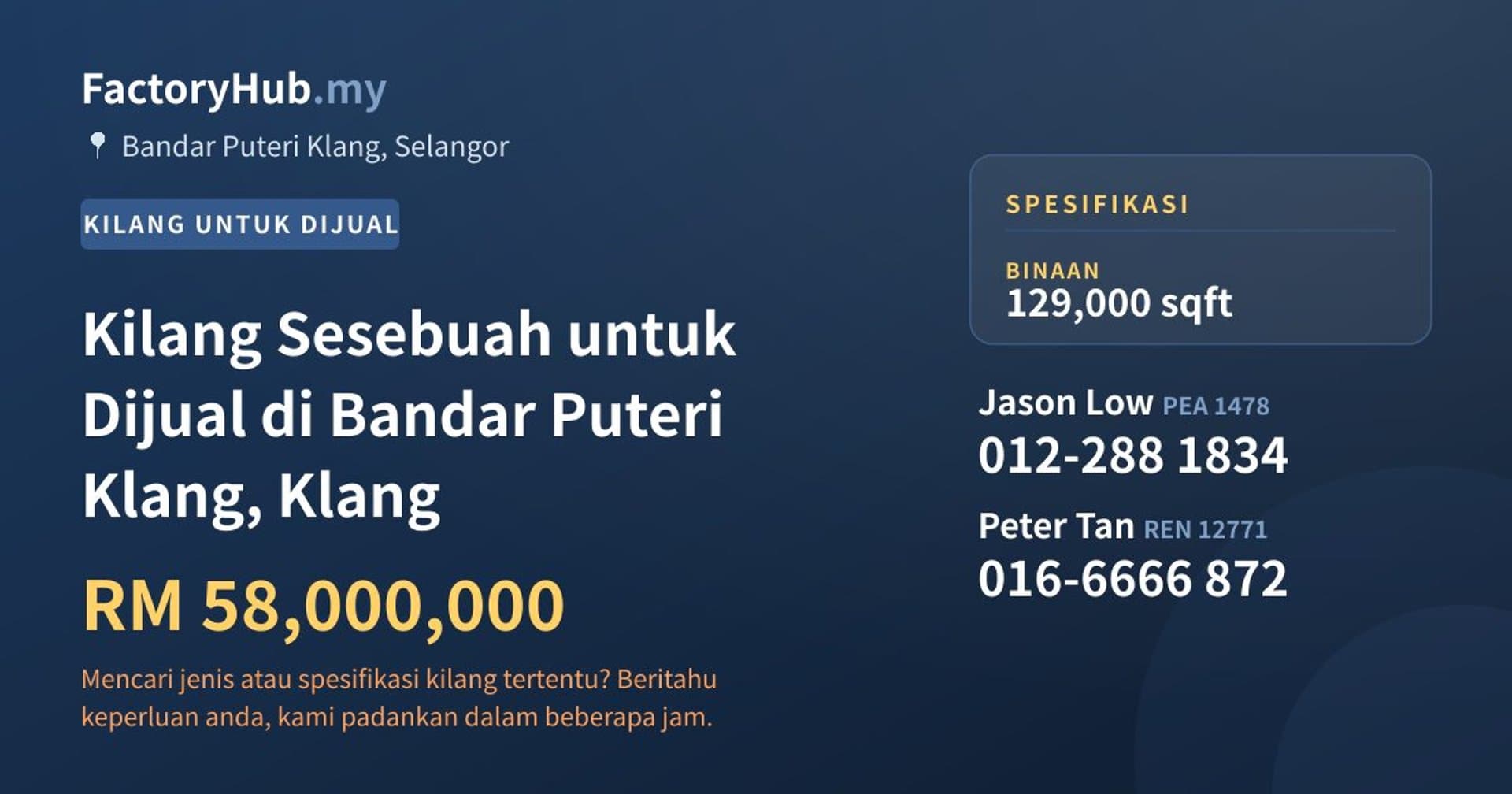 Kilang Sesebuah untuk Dijual di Bandar Puteri Klang, Klang · Imej hartanah 1/2