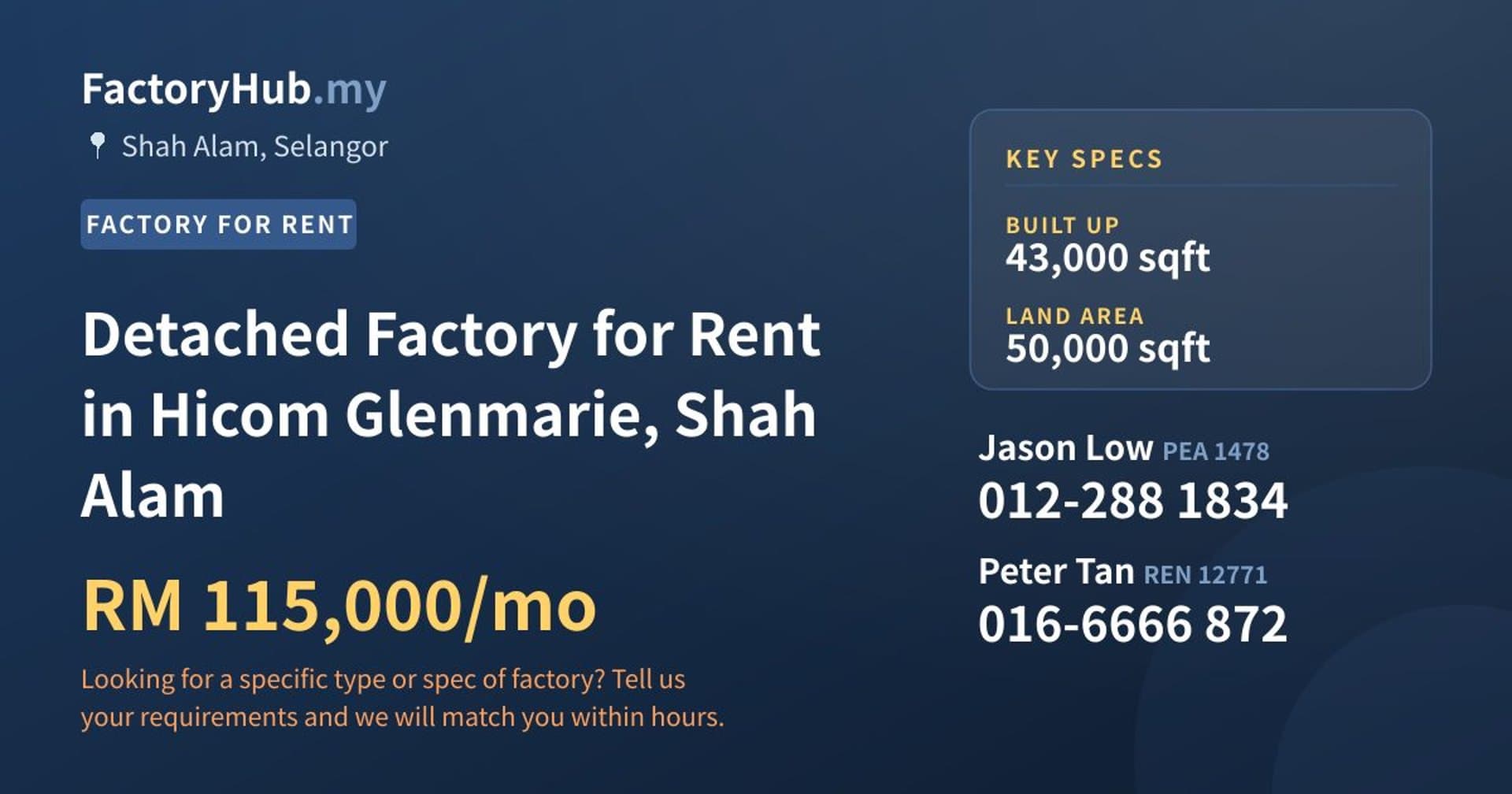 Detached Factory for Rent in Hicom Glenmarie, Shah Alam - Property image 1 of 2