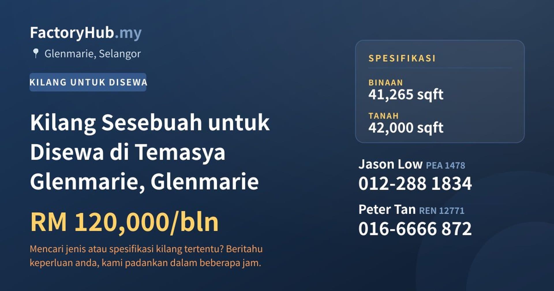 Kilang Sesebuah untuk Disewa di Temasya Glenmarie, Glenmarie · Imej hartanah 1/2