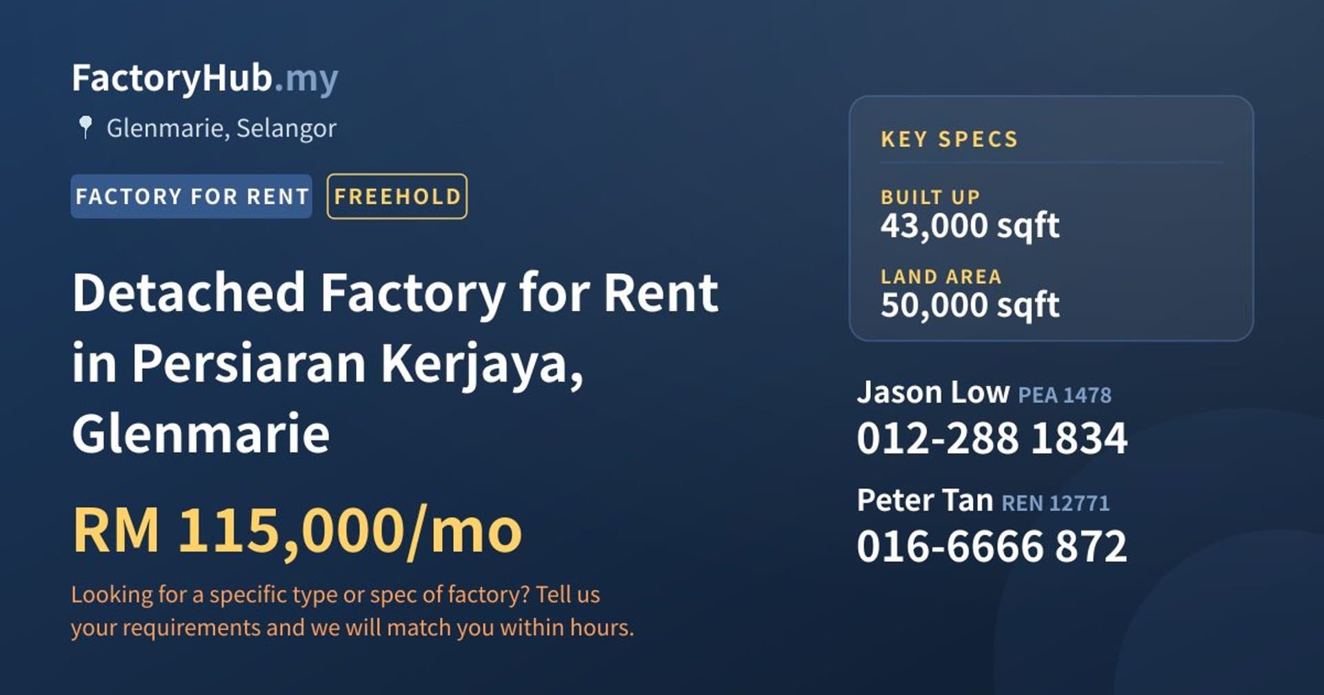 Detached Factory for Rent in Persiaran Kerjaya, Glenmarie - Property image 1 of 2