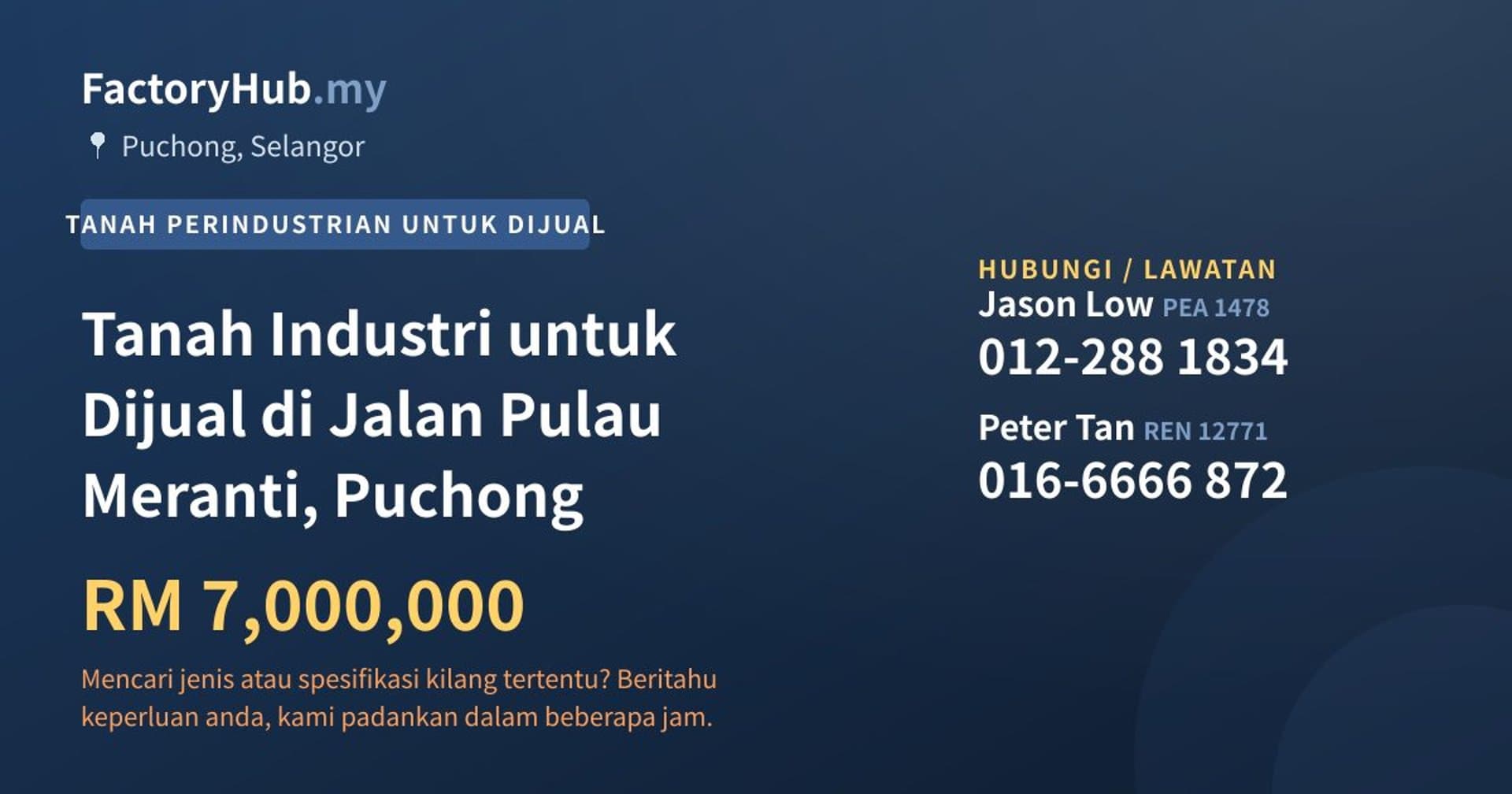 Tanah Industri untuk Dijual di Jalan Pulau Meranti, Puchong · Imej hartanah 1/2