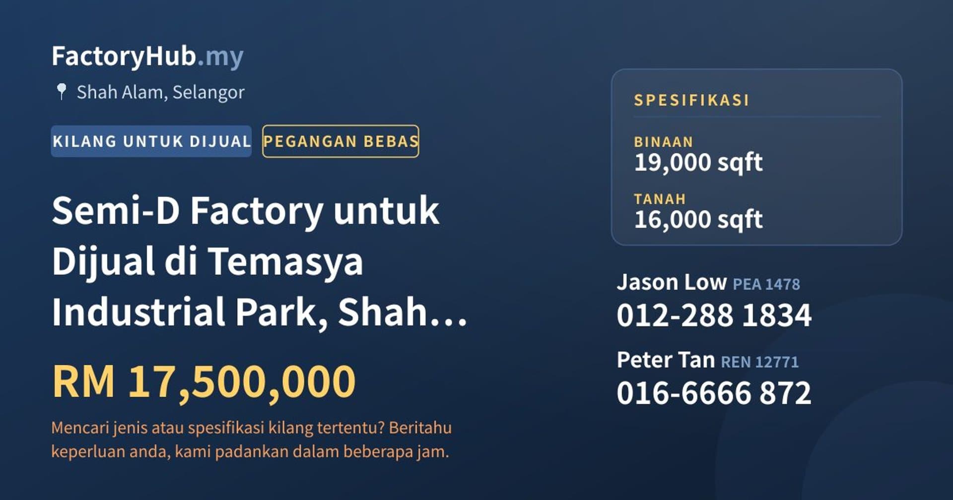 Semi-D Factory untuk Dijual di Temasya Industrial Park, Shah Alam · Imej hartanah 1/2
