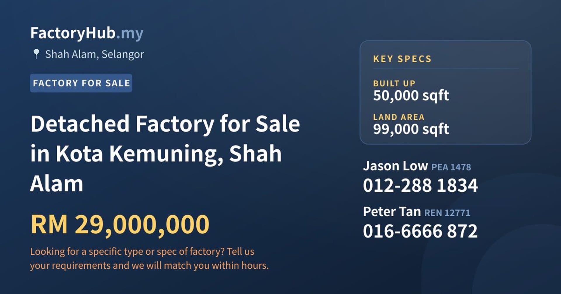 Detached Factory for Sale in Kota Kemuning, Shah Alam - Property image 1 of 2
